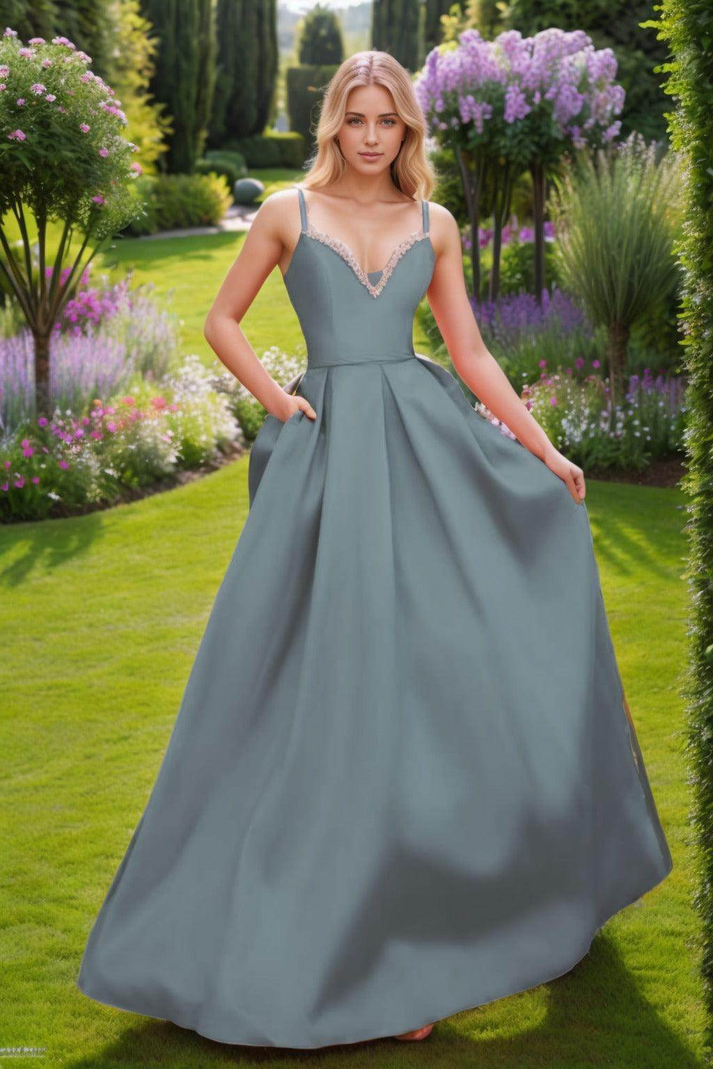 A-Line Floor Length Satin Prom Dress CS0451 - COCOMELODY
