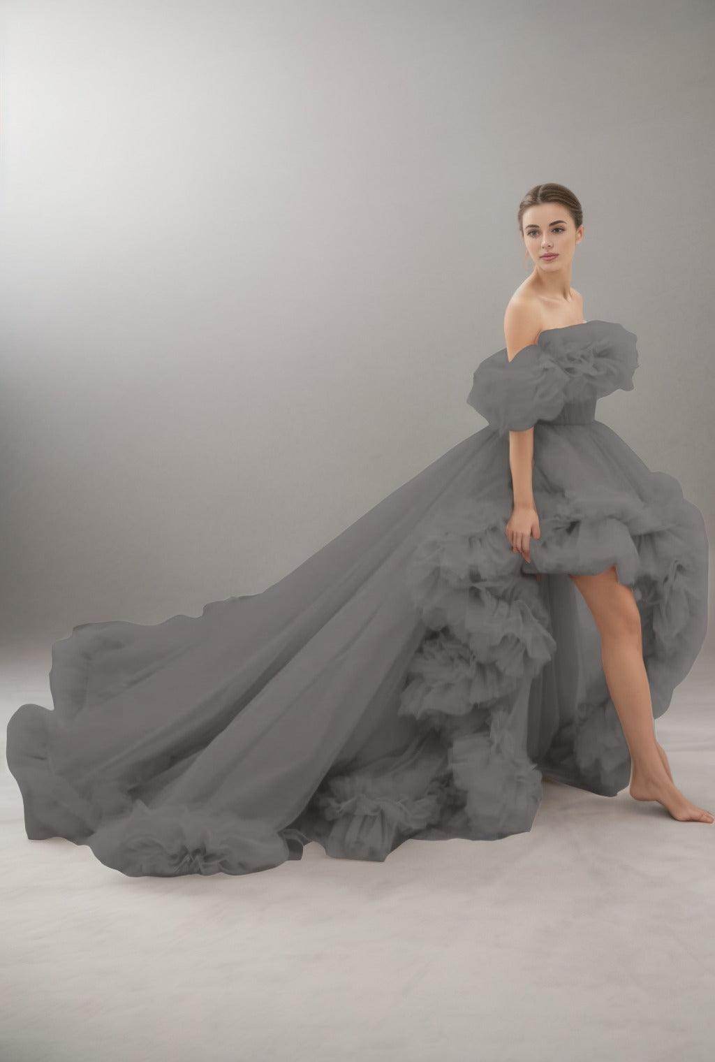 A-Line Court Train Tulle Prom Dress CS0406 - COCOMELODY