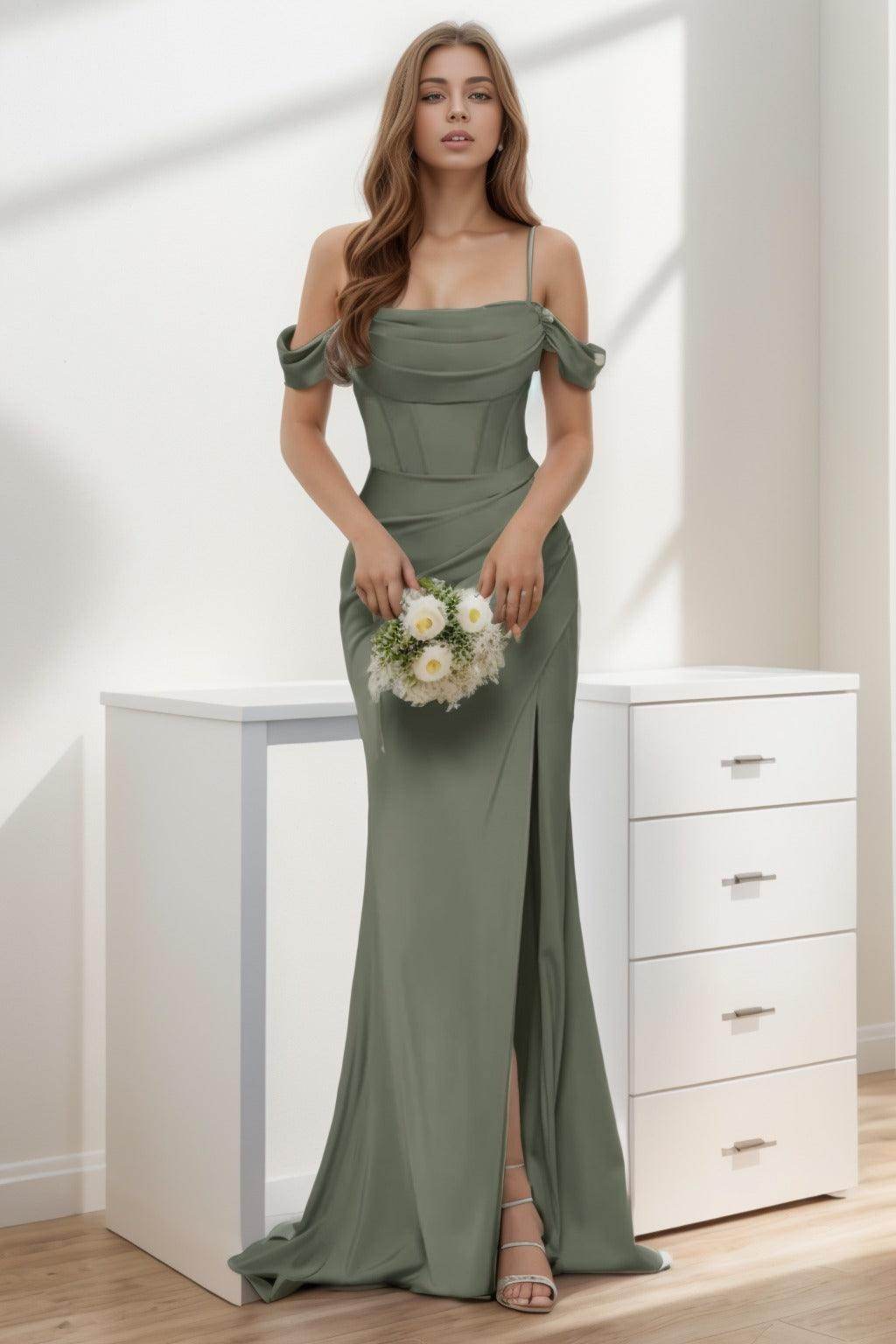 Trumpet-Mermaid Sweep-Brush Train Silk-Like Prom Dress CS0399 - COCOMELODY