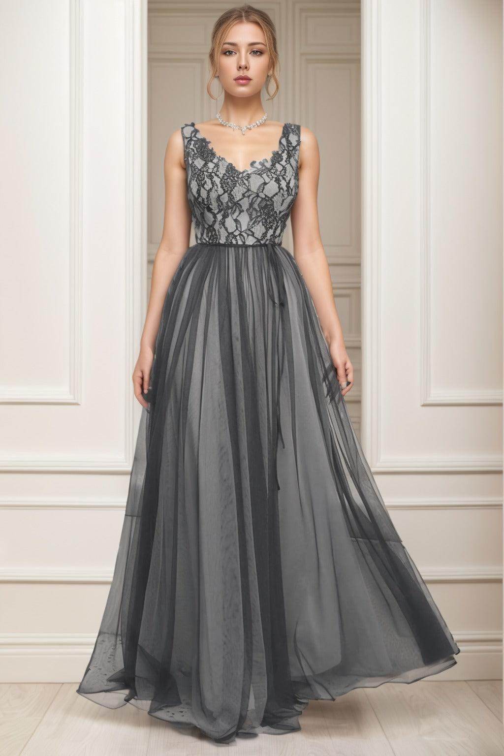 A-Line Sweep-Brush Train Tulle Prom Dress CS0466 - COCOMELODY