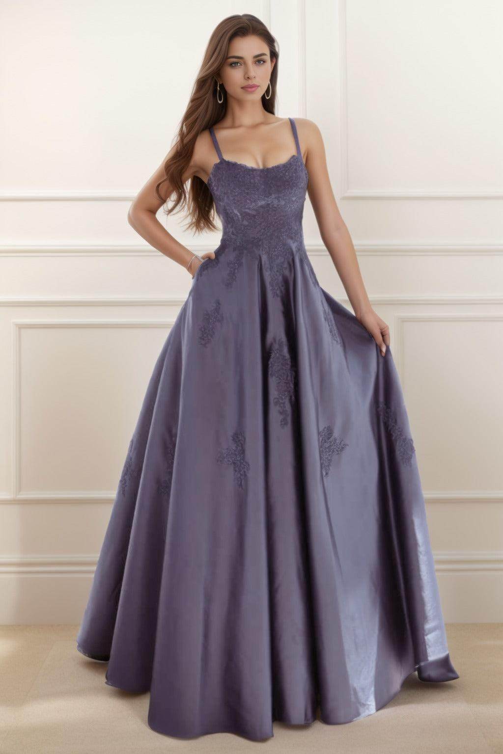 A-Line Floor Length Satin Prom Dress CS0458 - COCOMELODY