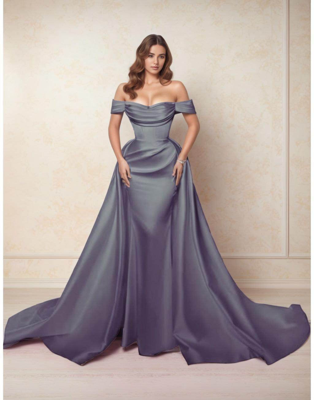 A-Line Chapel Train Satin Prom Dress CS0416 - COCOMELODY