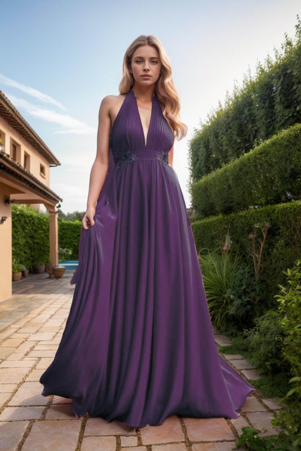 A-Line Sweep-Brush Train Chiffon Prom Dress CS0457 - COCOMELODY