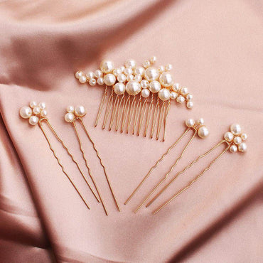 Bridal Accessories Sweet headdress set Handmade pearl U-shaped hair comb 596845385157 - COCOMELODY