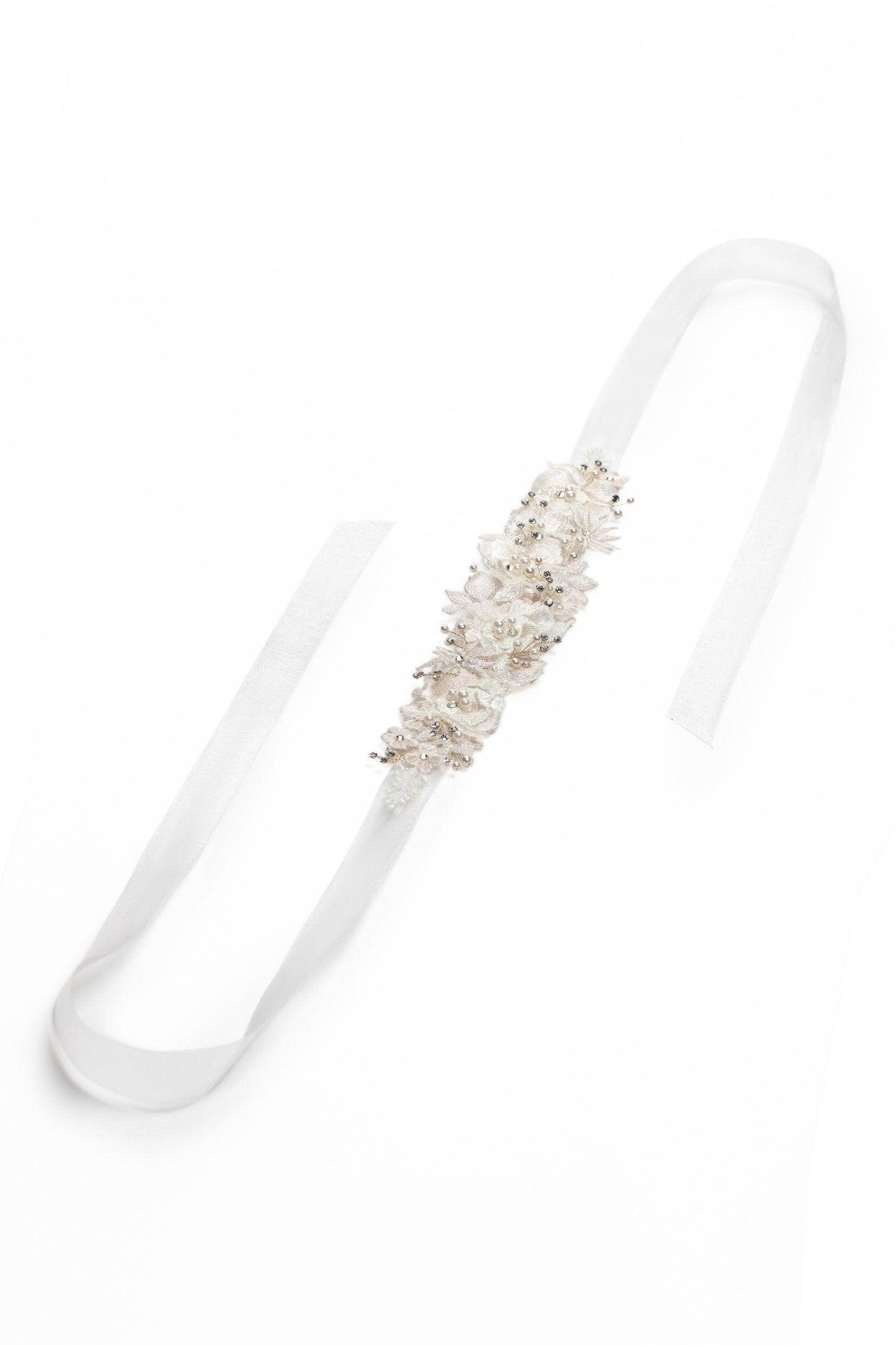 Tulle Wedding Sash With Rhinestone Imitation Pearl and Lace CC0076 - COCOMELODY