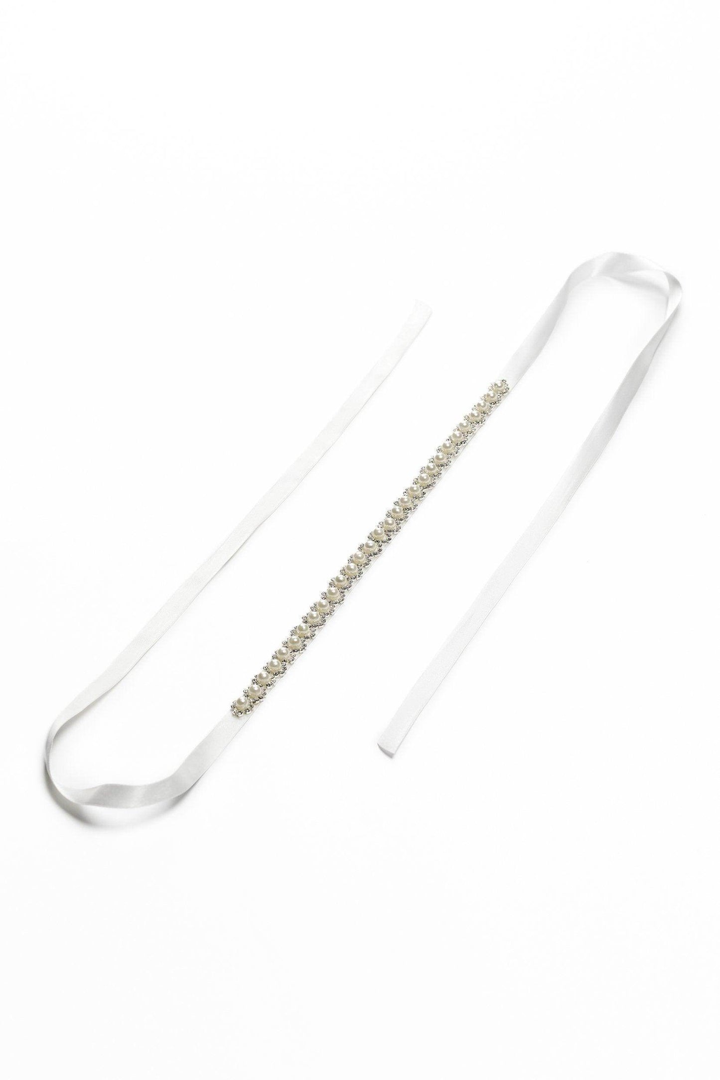 Ribbons Wedding Sash With Imitation Pearl CC0078 - COCOMELODY