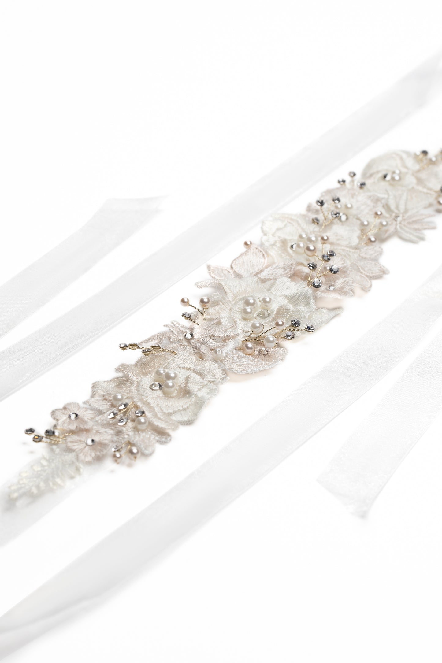 Tulle Wedding Sash With Rhinestone Imitation Pearl and Lace CC0076