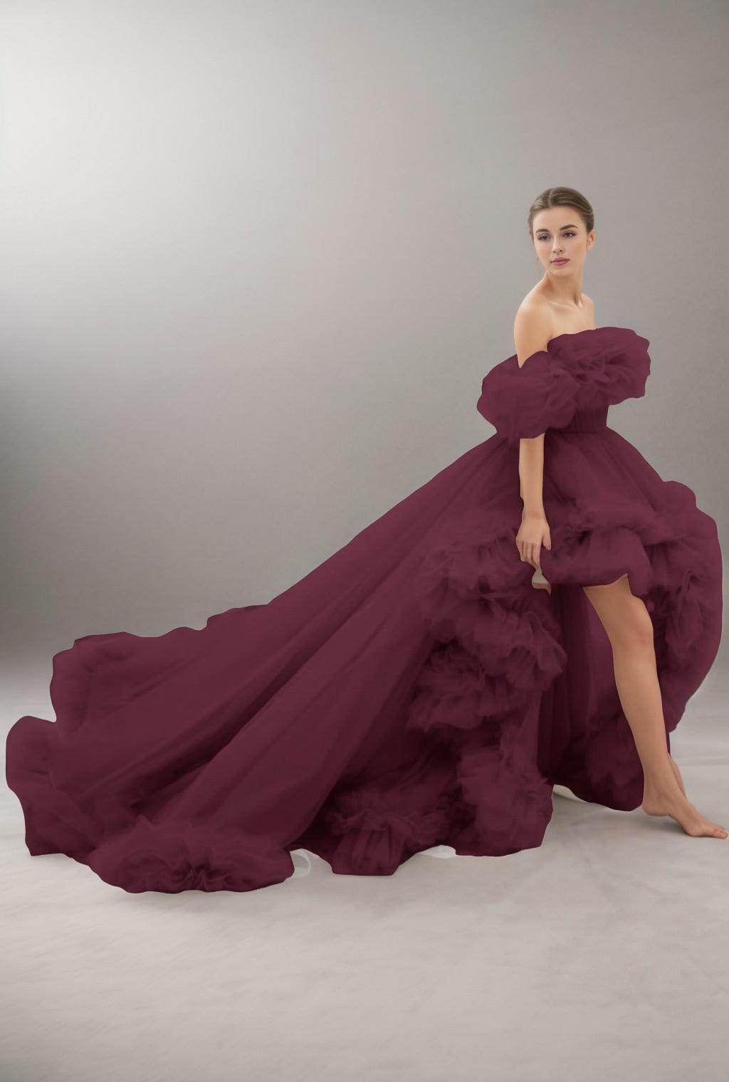 A-Line Court Train Tulle Prom Dress CS0406 - COCOMELODY