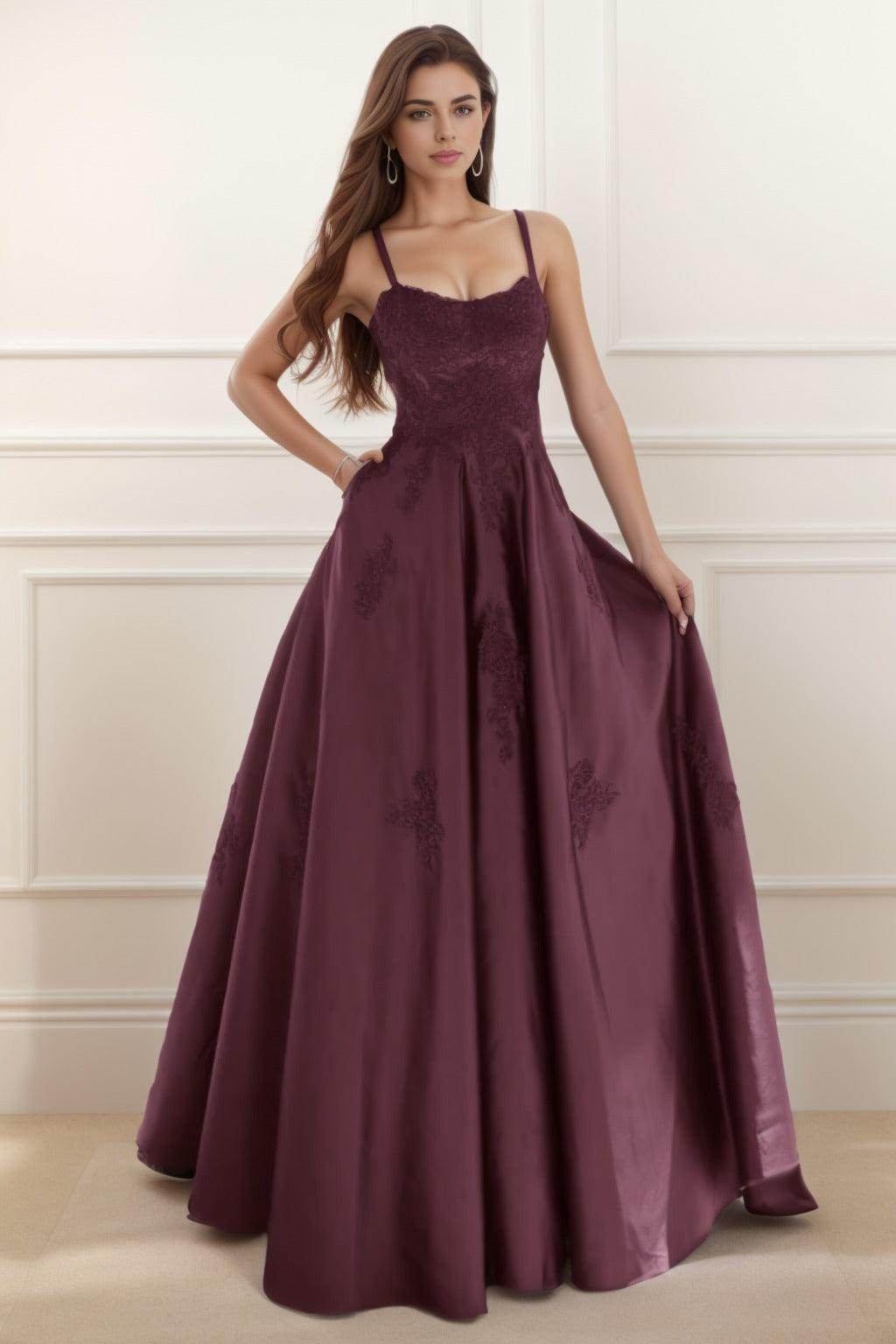 A-Line Floor Length Satin Prom Dress CS0458 - COCOMELODY