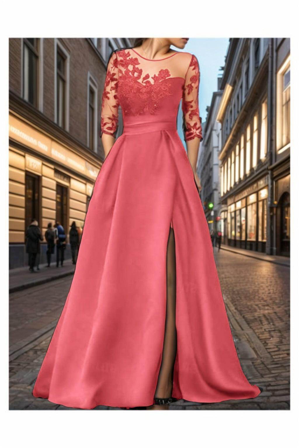 A-Line Sweep-Brush Train Silk-Like Prom Dress CS0456 - COCOMELODY