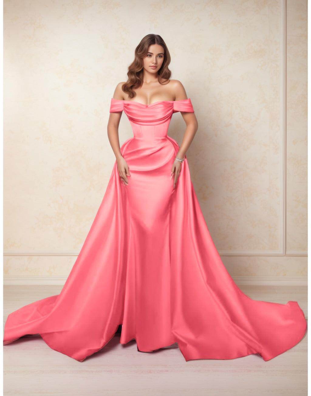 A-Line Chapel Train Satin Prom Dress CS0416 - COCOMELODY