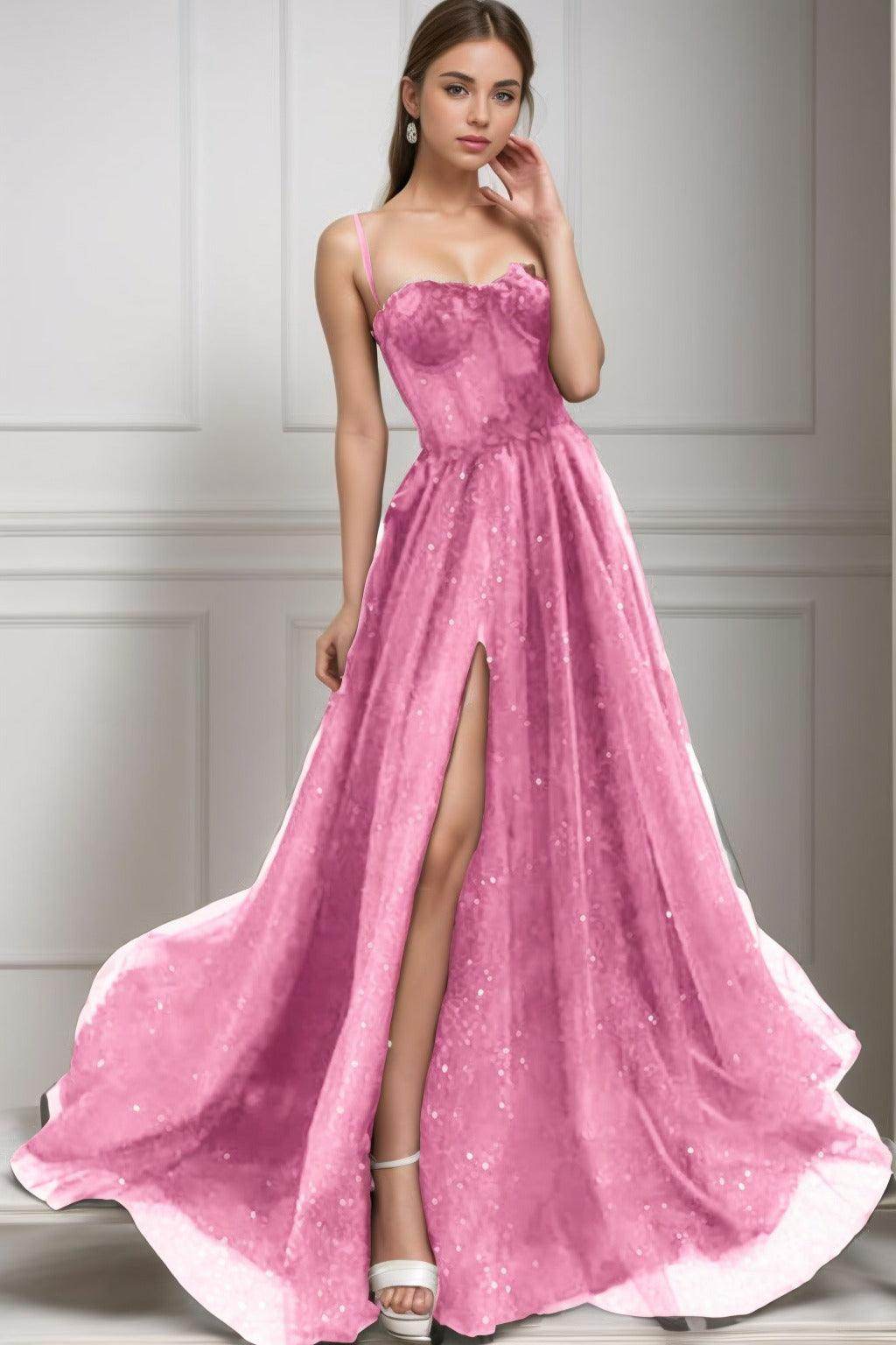 A-Line Sweep-Brush Train Tulle Prom Dress CS0439 - COCOMELODY