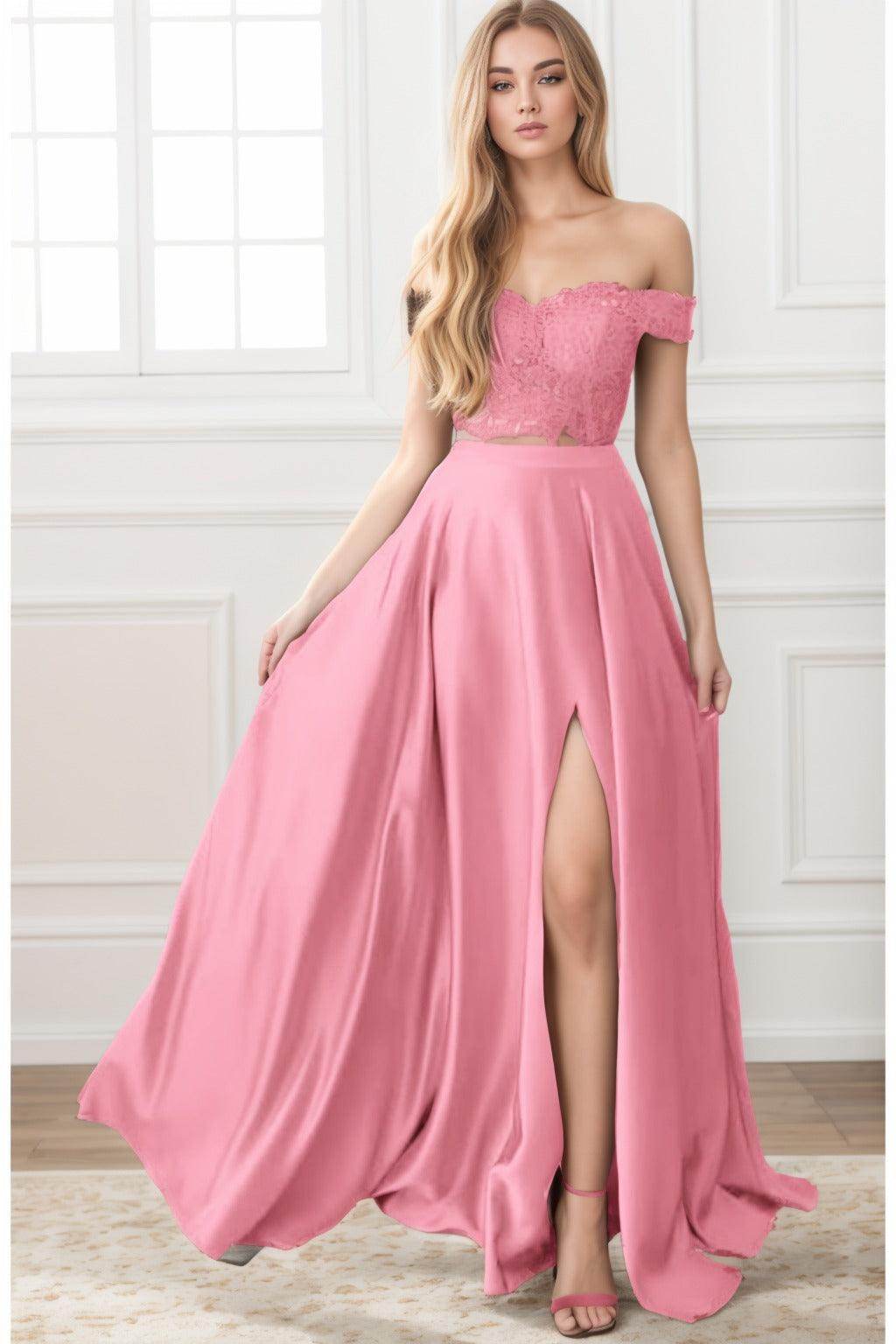 A-Line Sweep-Brush Train Elastic Satin Prom Dress CS0414 - COCOMELODY