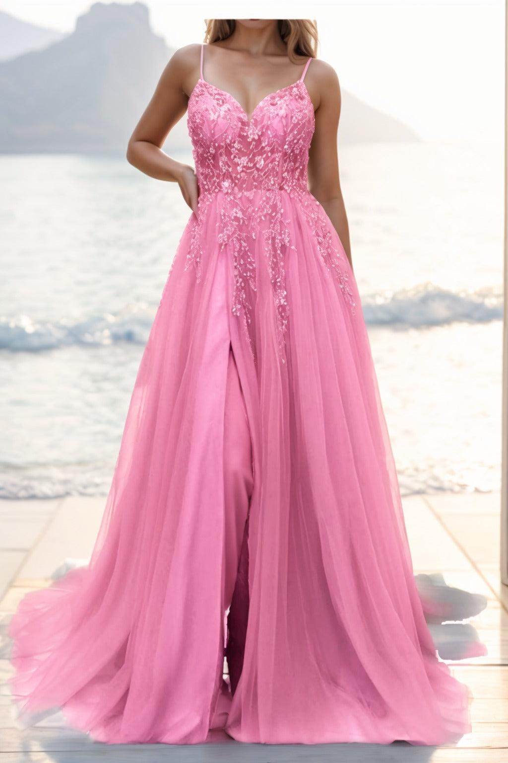 A-line Sweep-Brush Train Tulle Prom Dress CS0402 - COCOMELODY