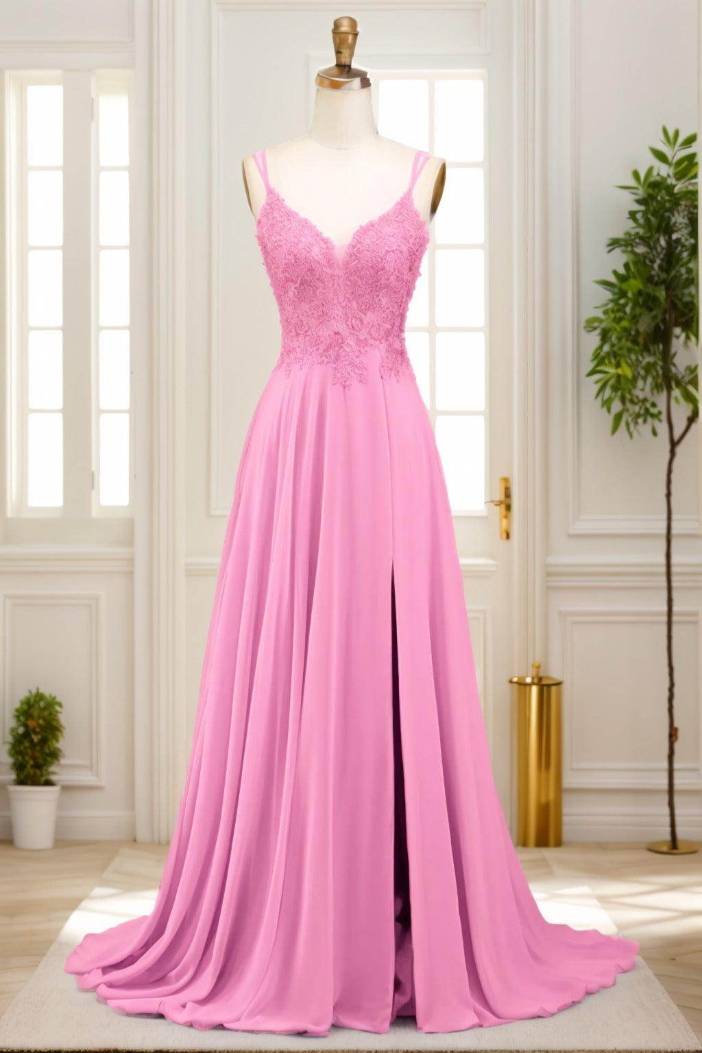 A-Line Sweep-Brush Train Chiffon Prom Dress CS0470 - COCOMELODY