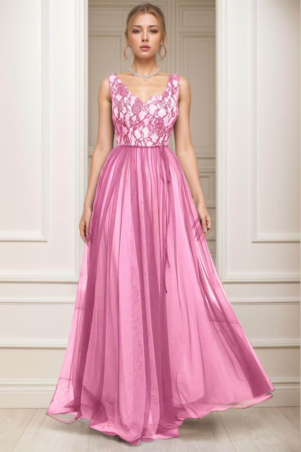 A-Line Sweep-Brush Train Tulle Prom Dress CS0466 - COCOMELODY