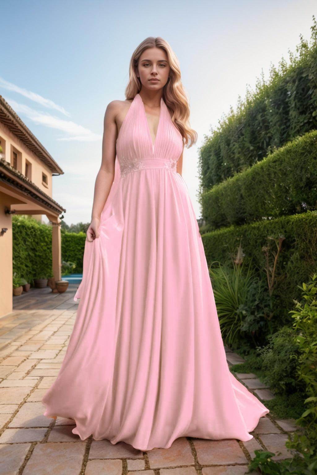 A-Line Sweep-Brush Train Chiffon Prom Dress CS0457 - COCOMELODY