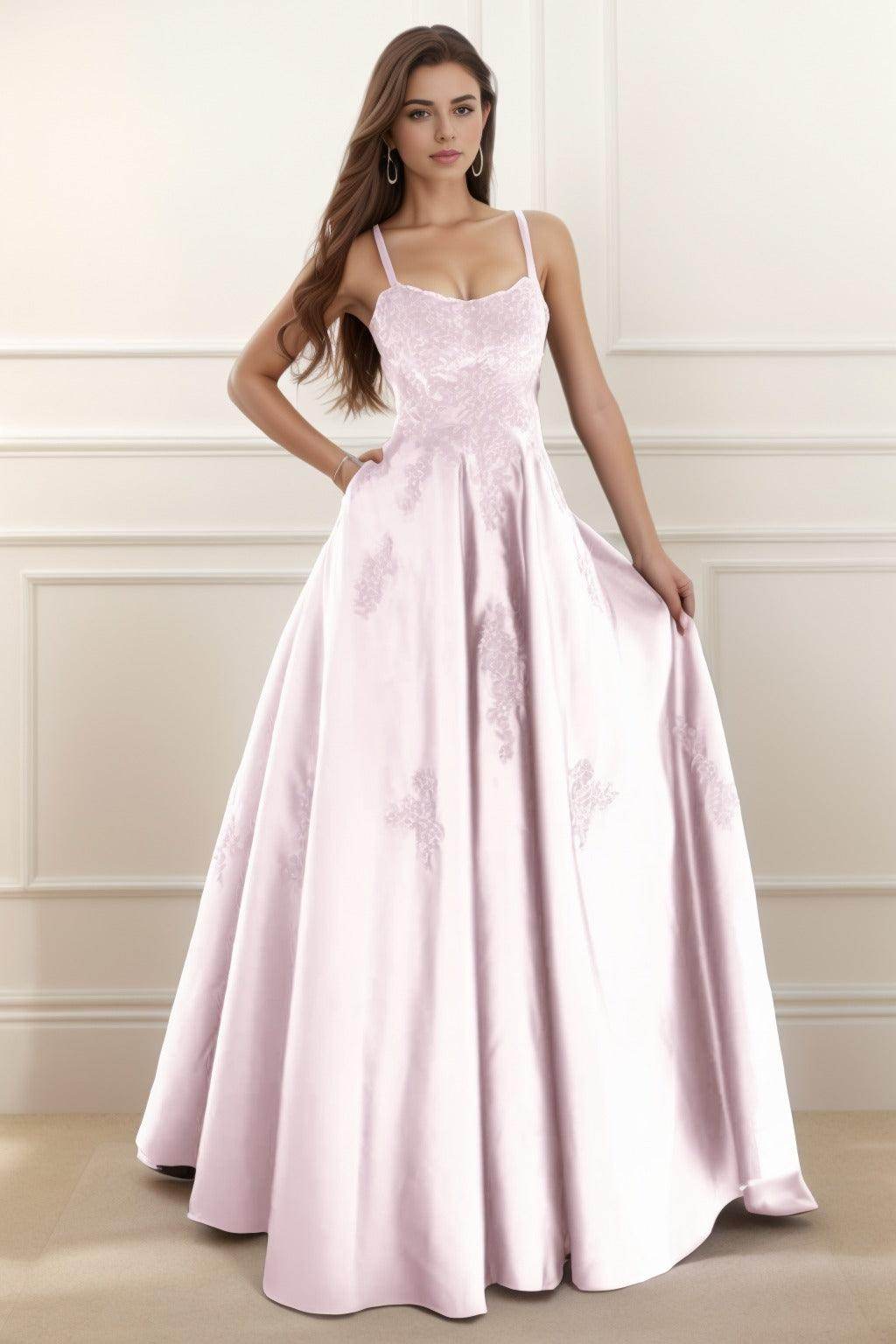 A-Line Floor Length Satin Prom Dress CS0458 - COCOMELODY