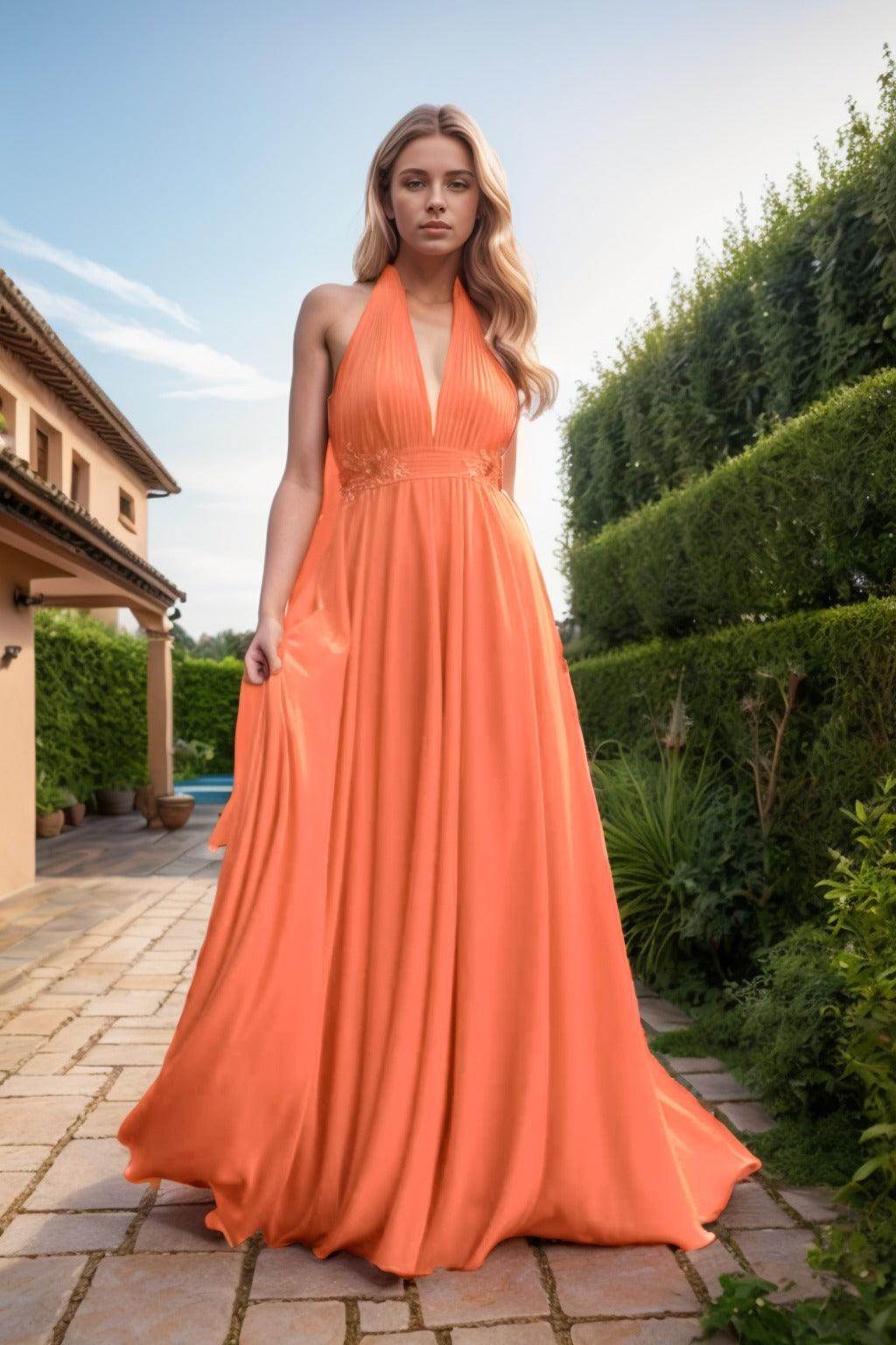 A-Line Sweep-Brush Train Chiffon Prom Dress CS0457 - COCOMELODY
