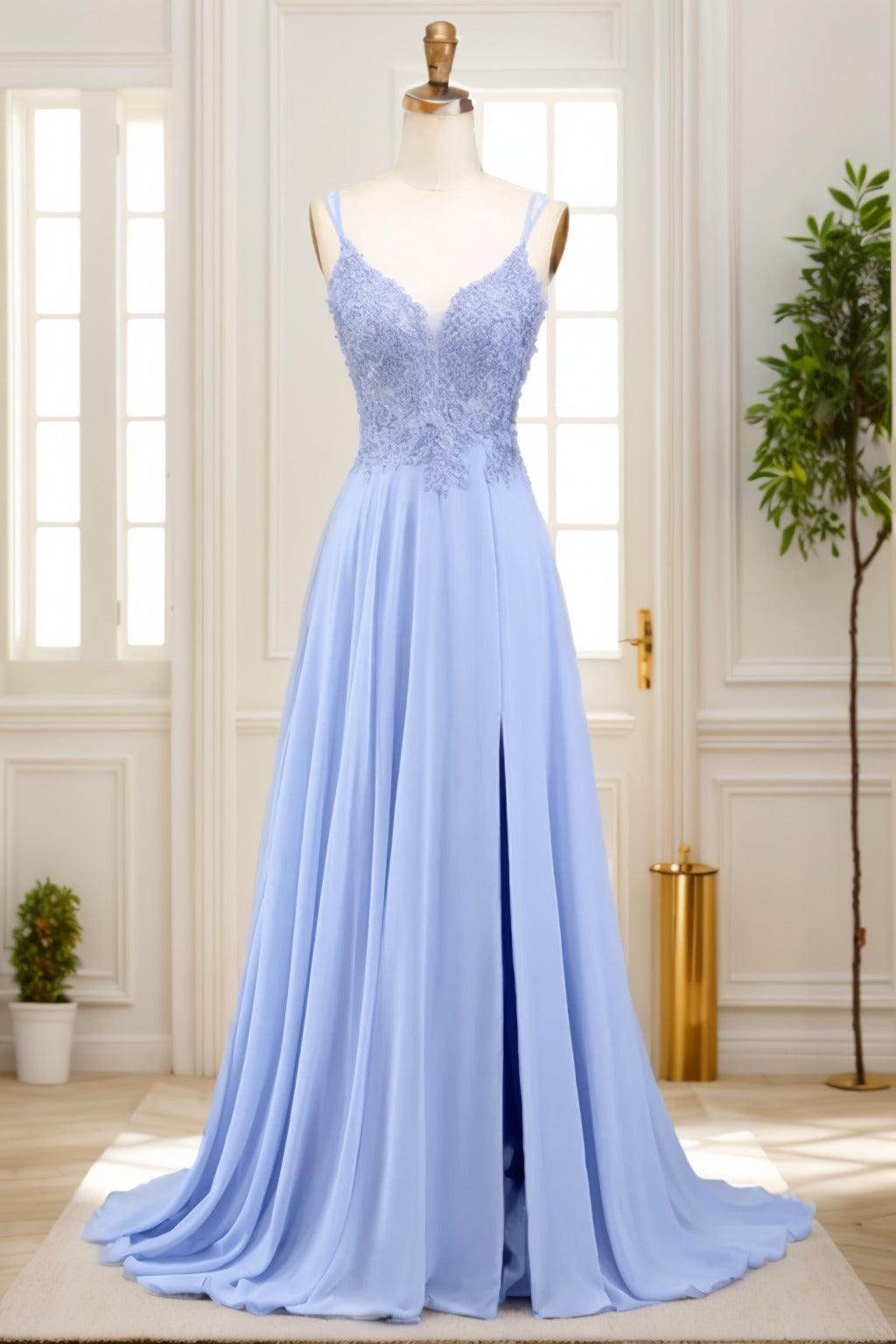 A-Line Sweep-Brush Train Chiffon Prom Dress CS0470 - COCOMELODY
