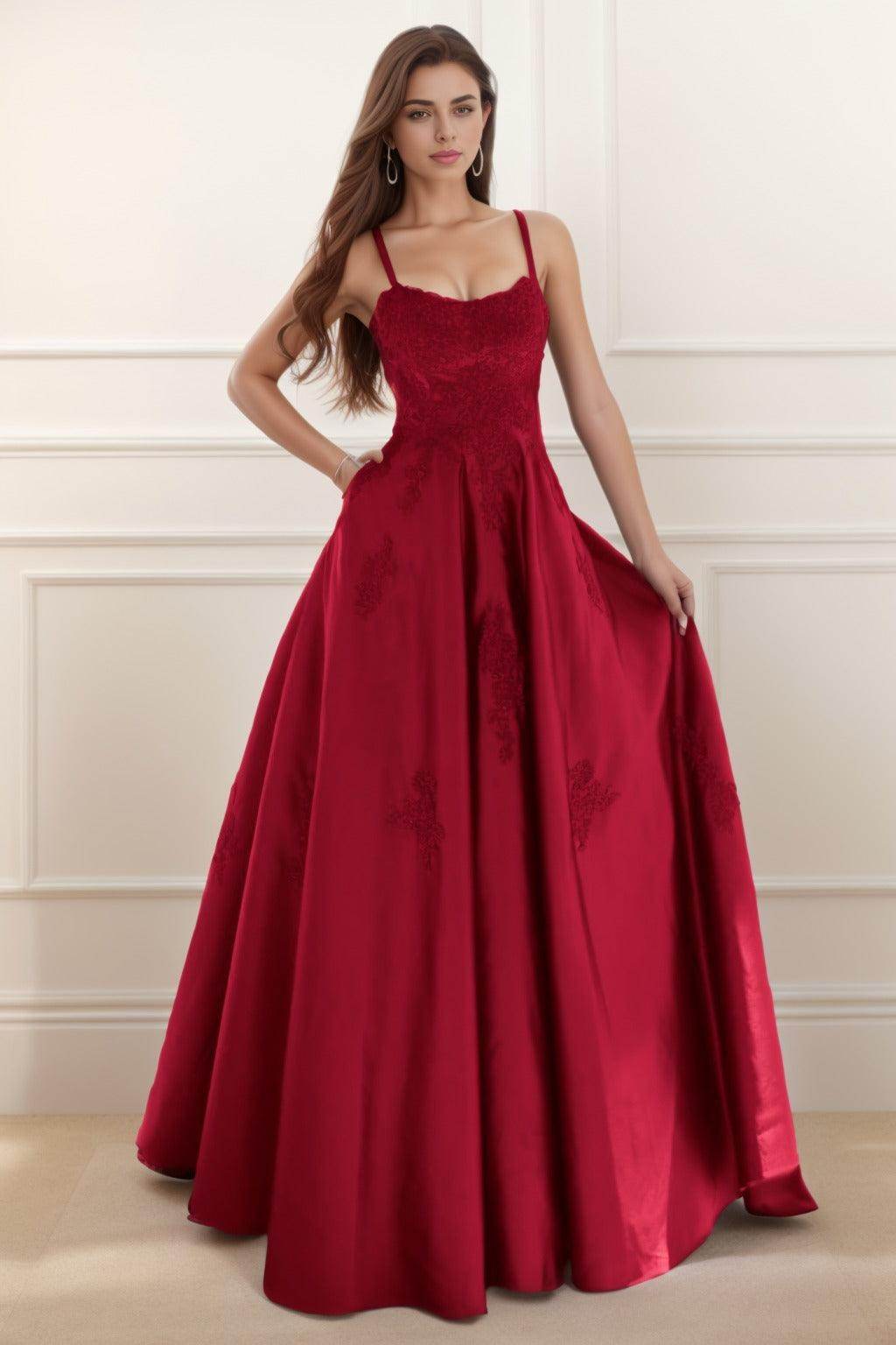 A-Line Floor Length Satin Prom Dress CS0458 - COCOMELODY