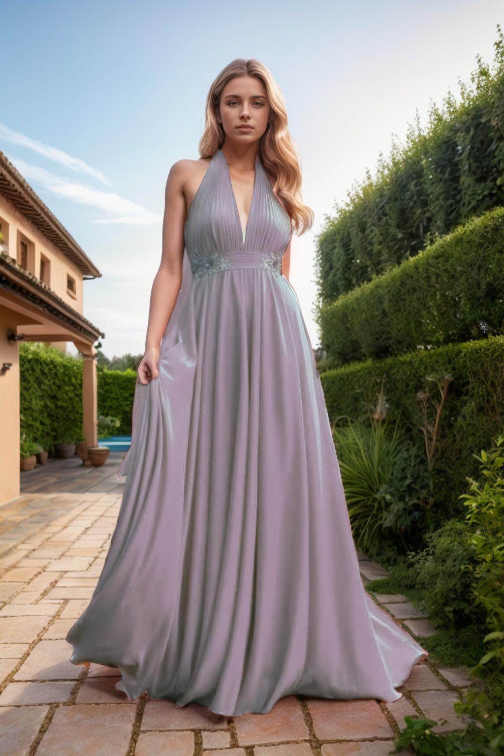 A-Line Sweep-Brush Train Chiffon Prom Dress CS0457 - COCOMELODY