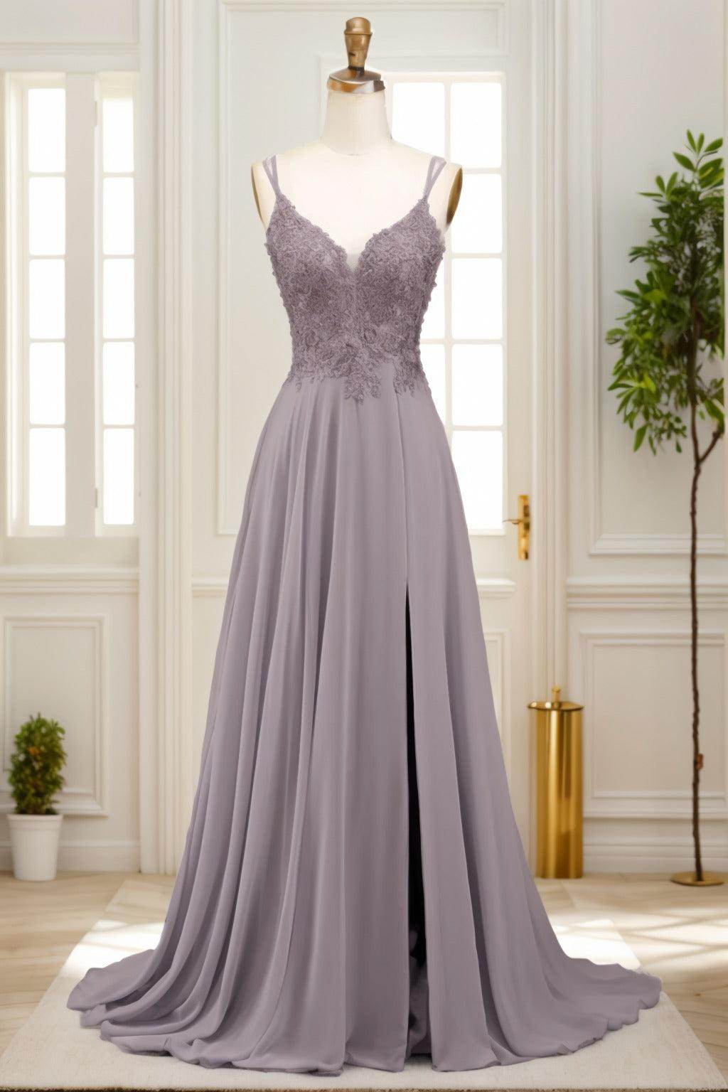 A-Line Sweep-Brush Train Chiffon Prom Dress CS0470 - COCOMELODY