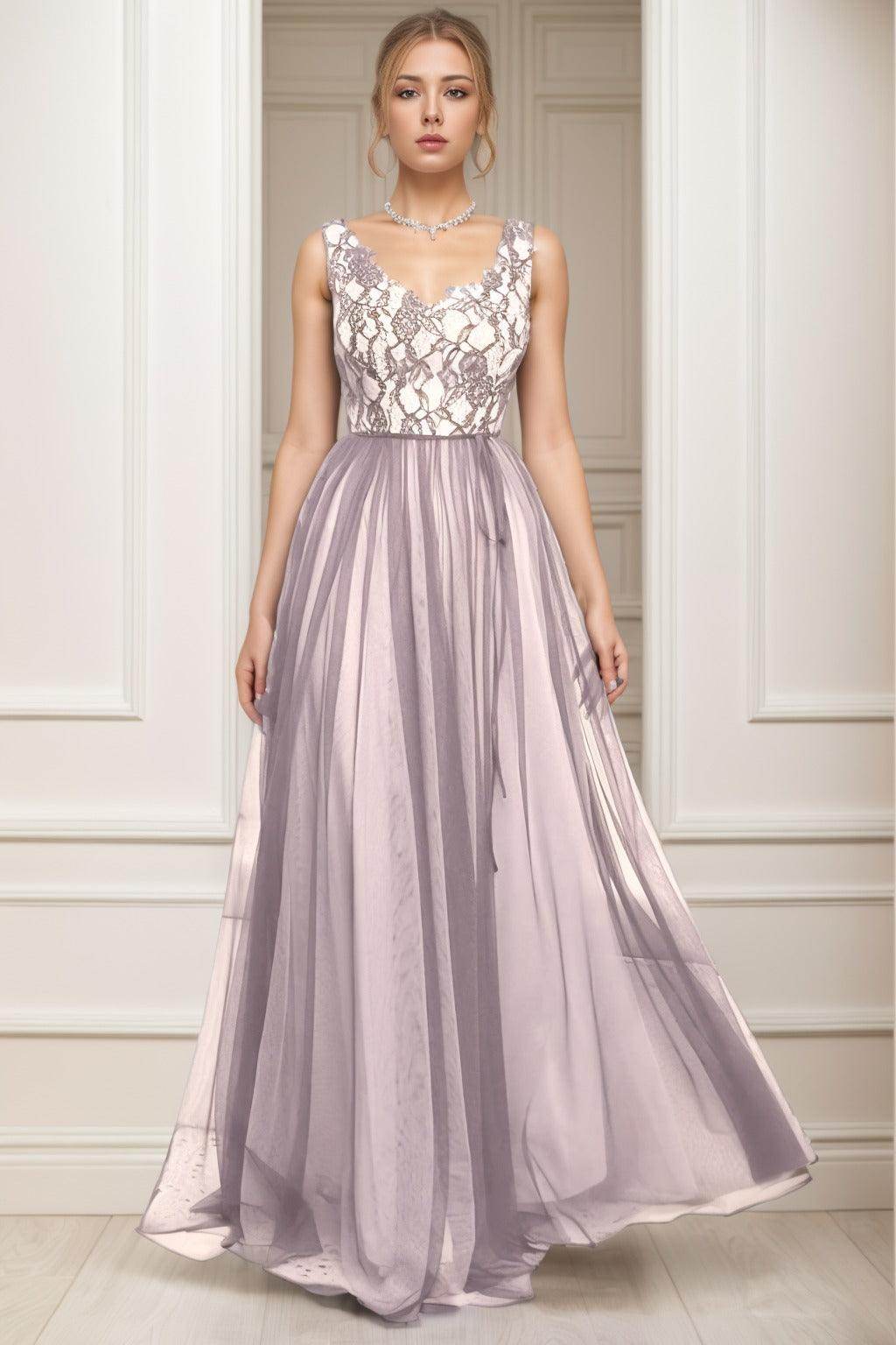 A-Line Sweep-Brush Train Tulle Prom Dress CS0466 - COCOMELODY