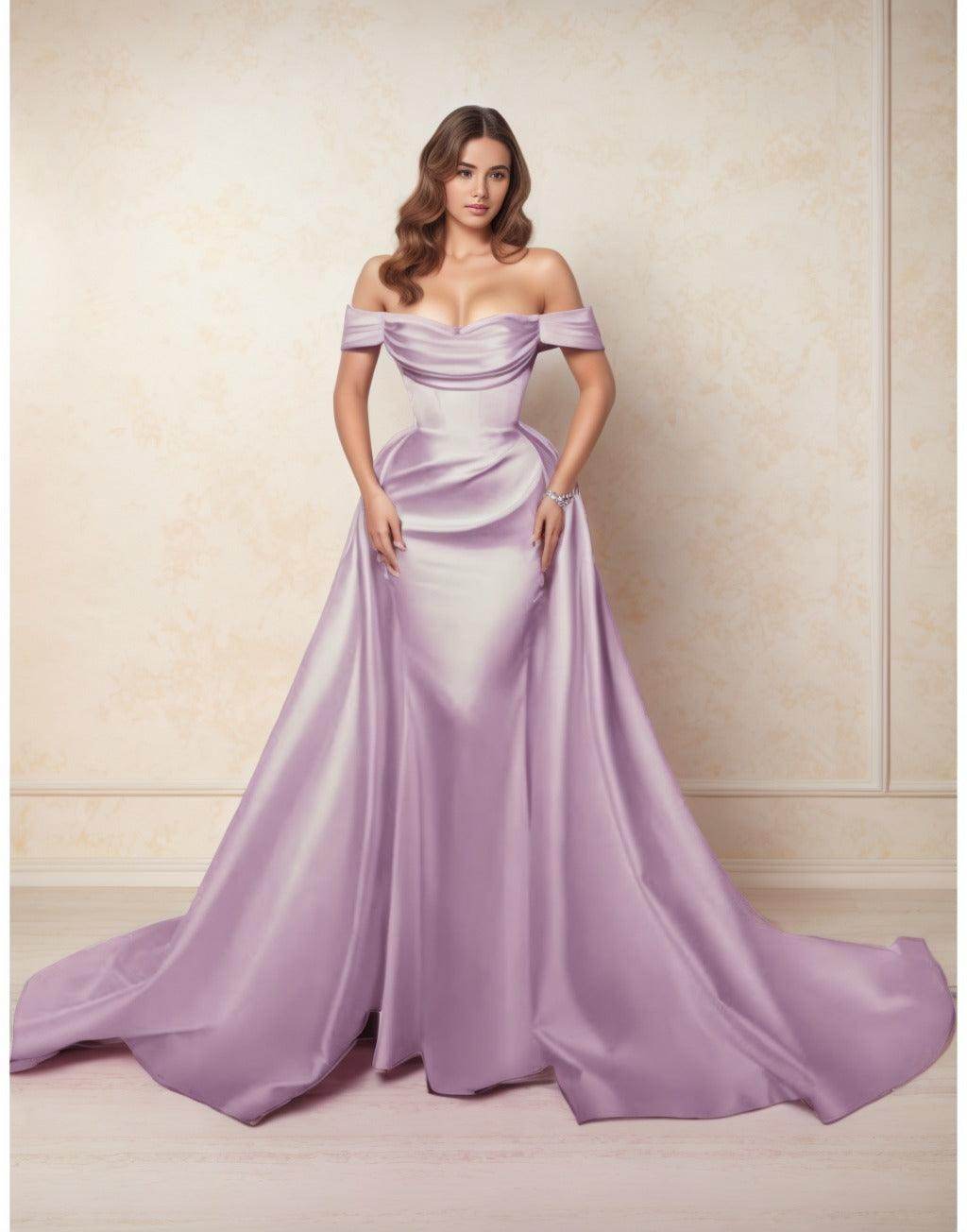 A-Line Chapel Train Satin Prom Dress CS0416 - COCOMELODY
