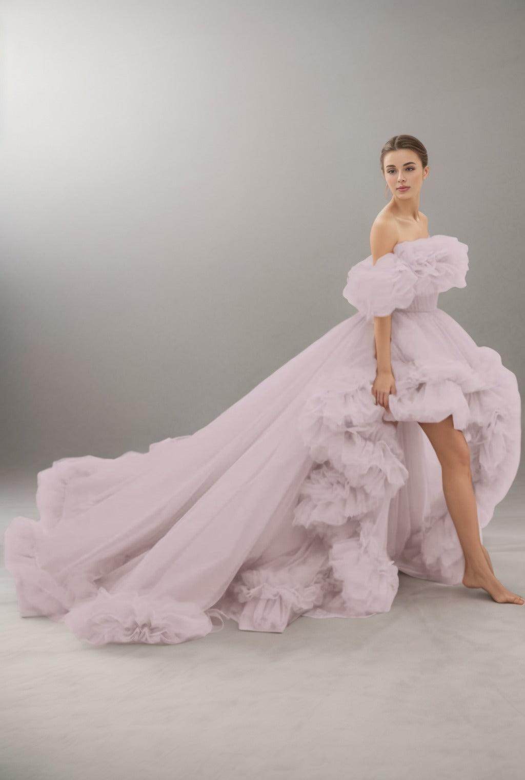A-Line Court Train Tulle Prom Dress CS0406 - COCOMELODY