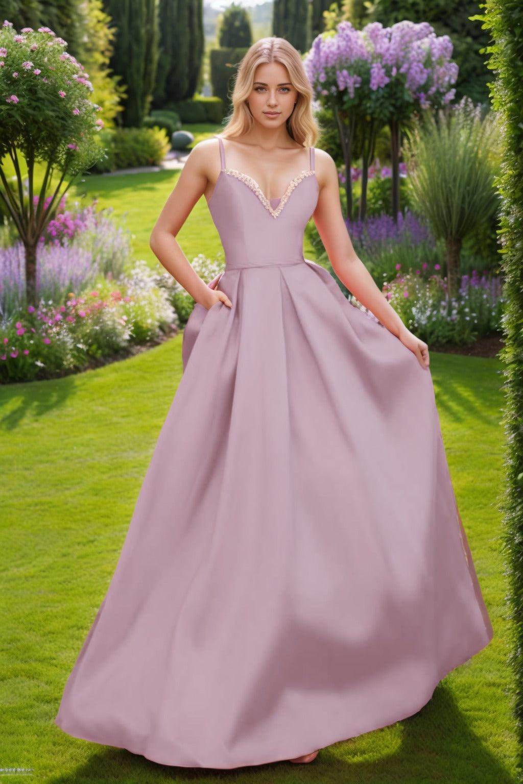 A-Line Floor Length Satin Prom Dress CS0451 - COCOMELODY