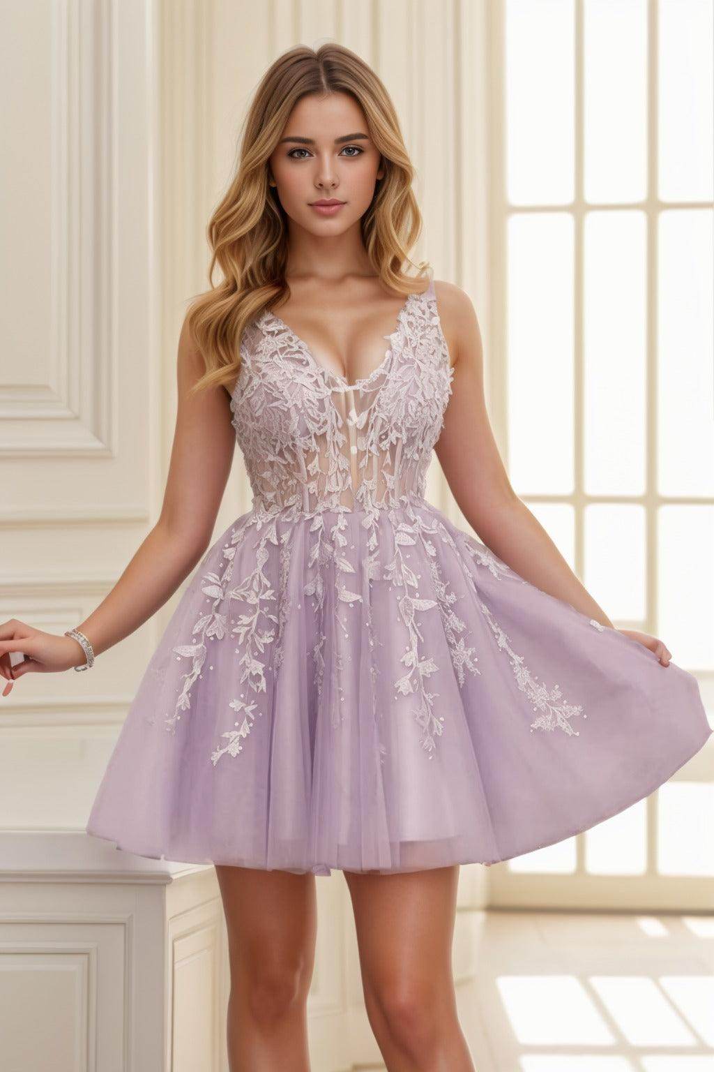 A-line Short-Mini Tulle Prom Dress CS0410 - COCOMELODY
