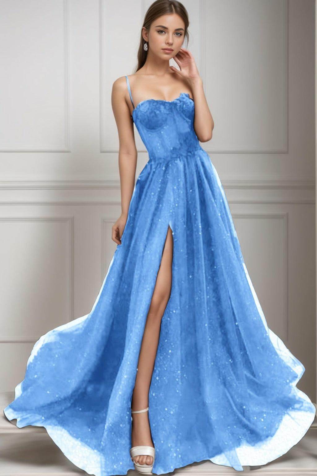 A-Line Sweep-Brush Train Tulle Prom Dress CS0439 - COCOMELODY