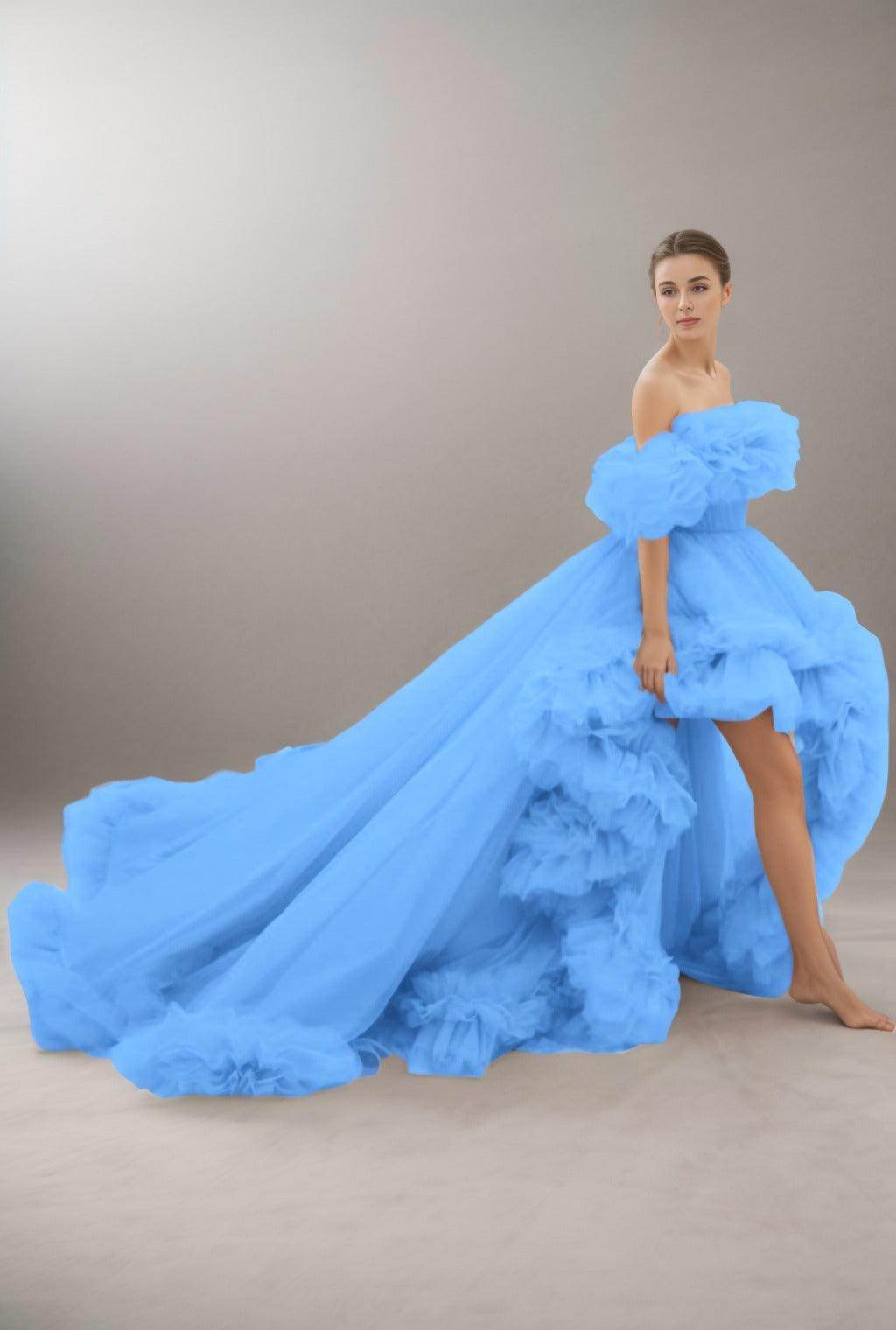 A-Line Court Train Tulle Prom Dress CS0406 - COCOMELODY
