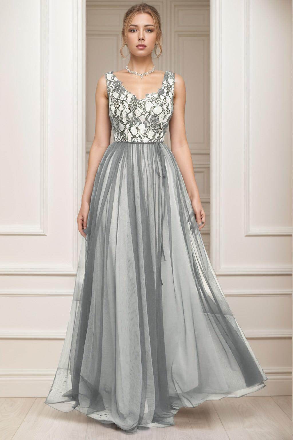 A-Line Sweep-Brush Train Tulle Prom Dress CS0466 - COCOMELODY