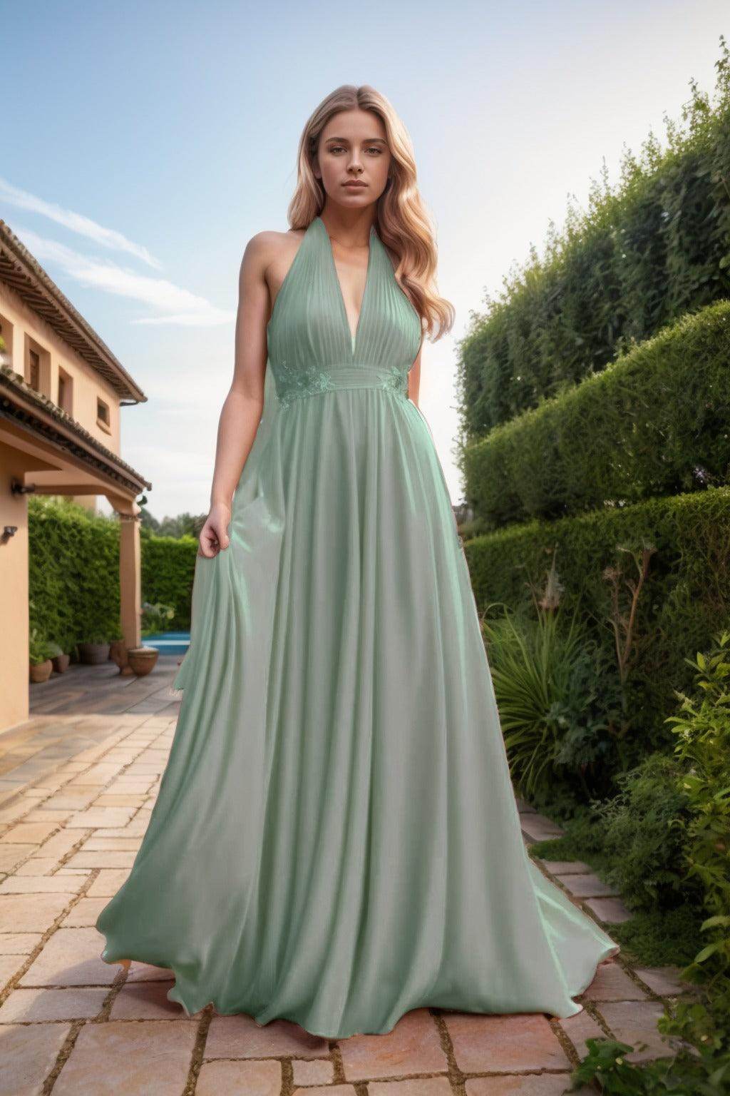 A-Line Sweep-Brush Train Chiffon Prom Dress CS0457 - COCOMELODY