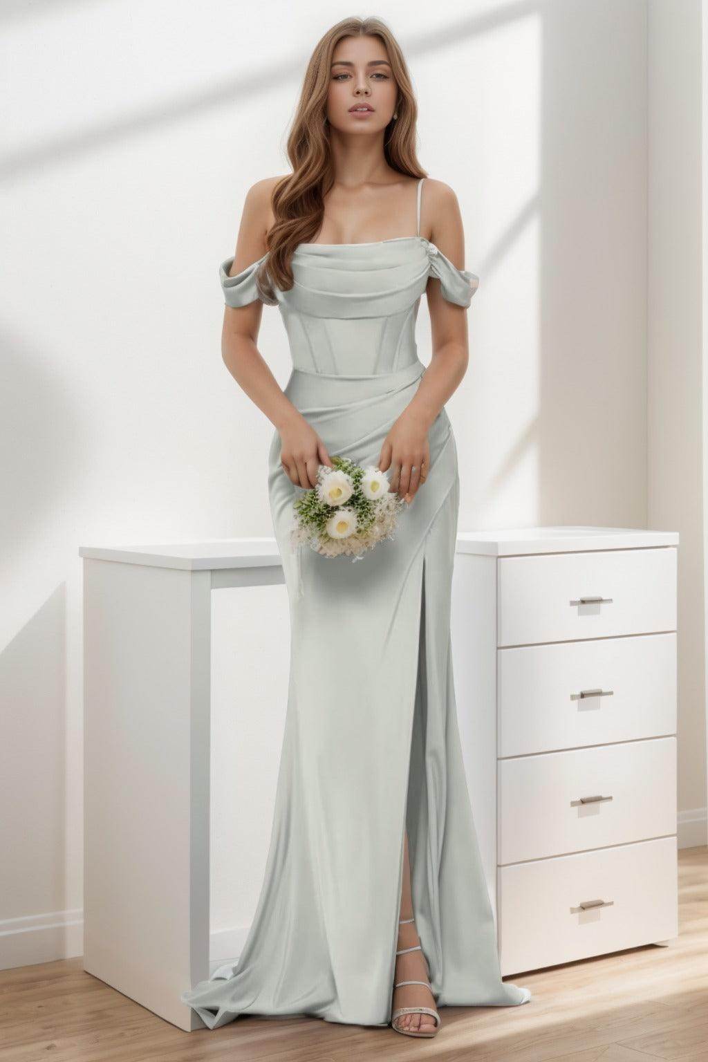 Trumpet-Mermaid Sweep-Brush Train Silk-Like Prom Dress CS0399 - COCOMELODY