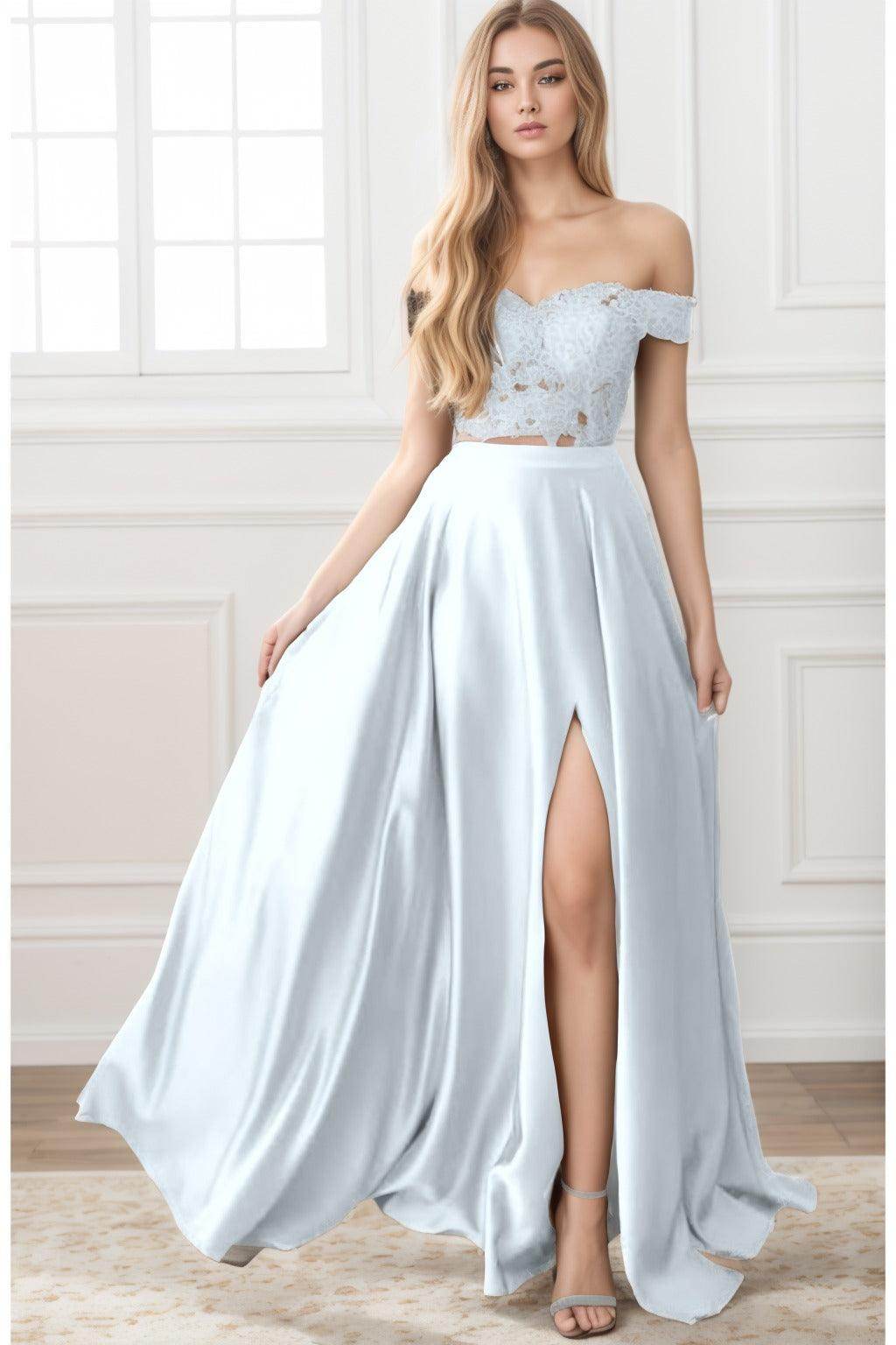 A-Line Sweep-Brush Train Elastic Satin Prom Dress CS0414 - COCOMELODY