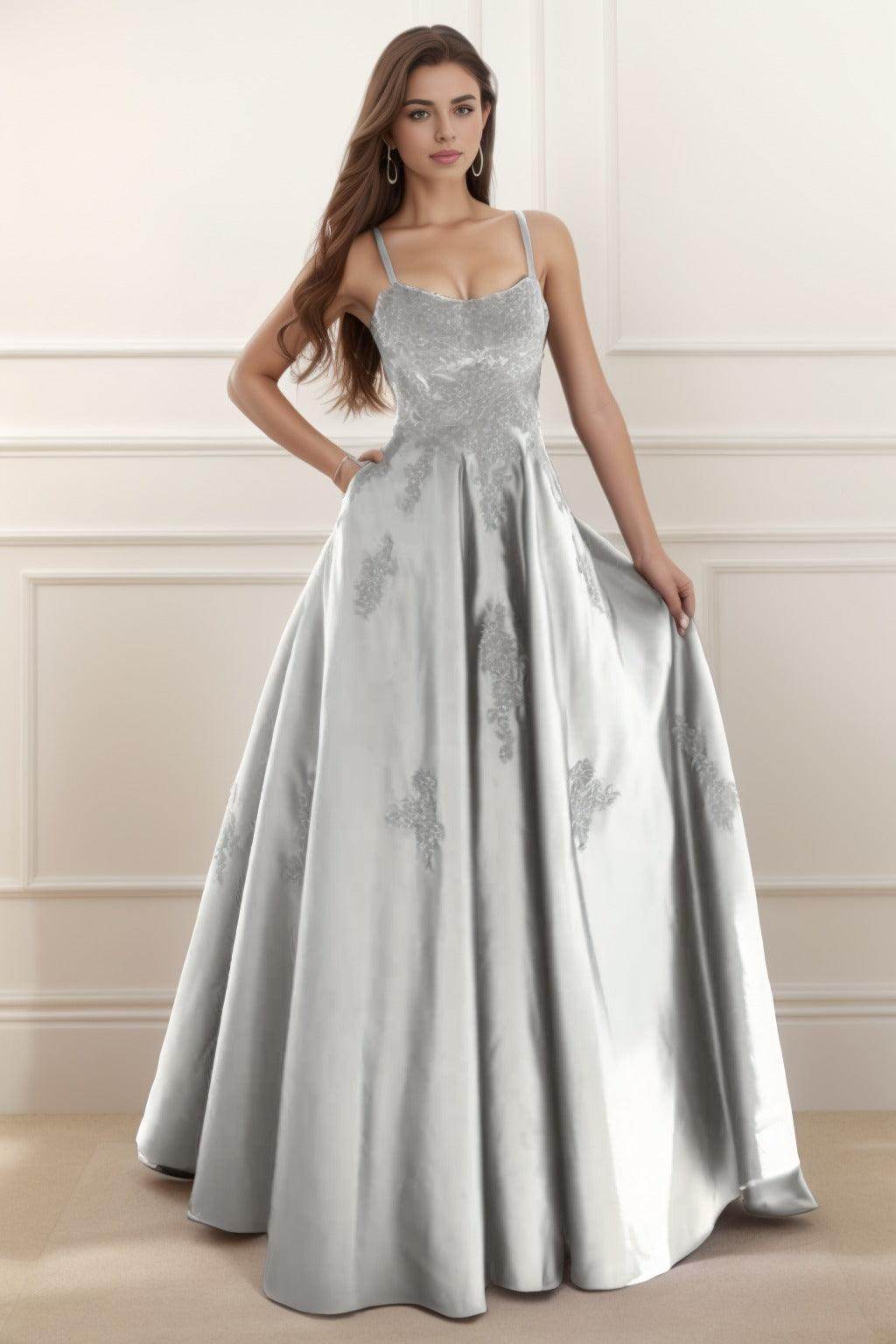 A-Line Floor Length Satin Prom Dress CS0458 - COCOMELODY