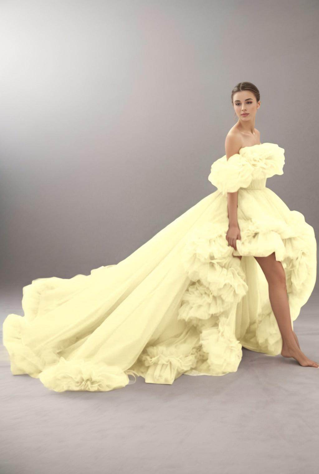 A-Line Court Train Tulle Prom Dress CS0406 - COCOMELODY