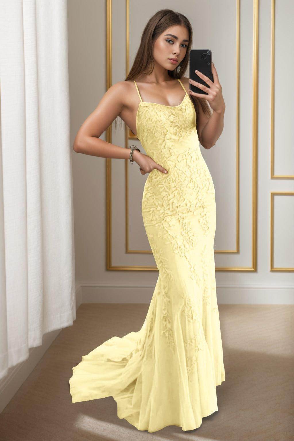 Trumpet-Mermaid Sweep-Brush Train Tulle Prom Dress CS0398 - COCOMELODY