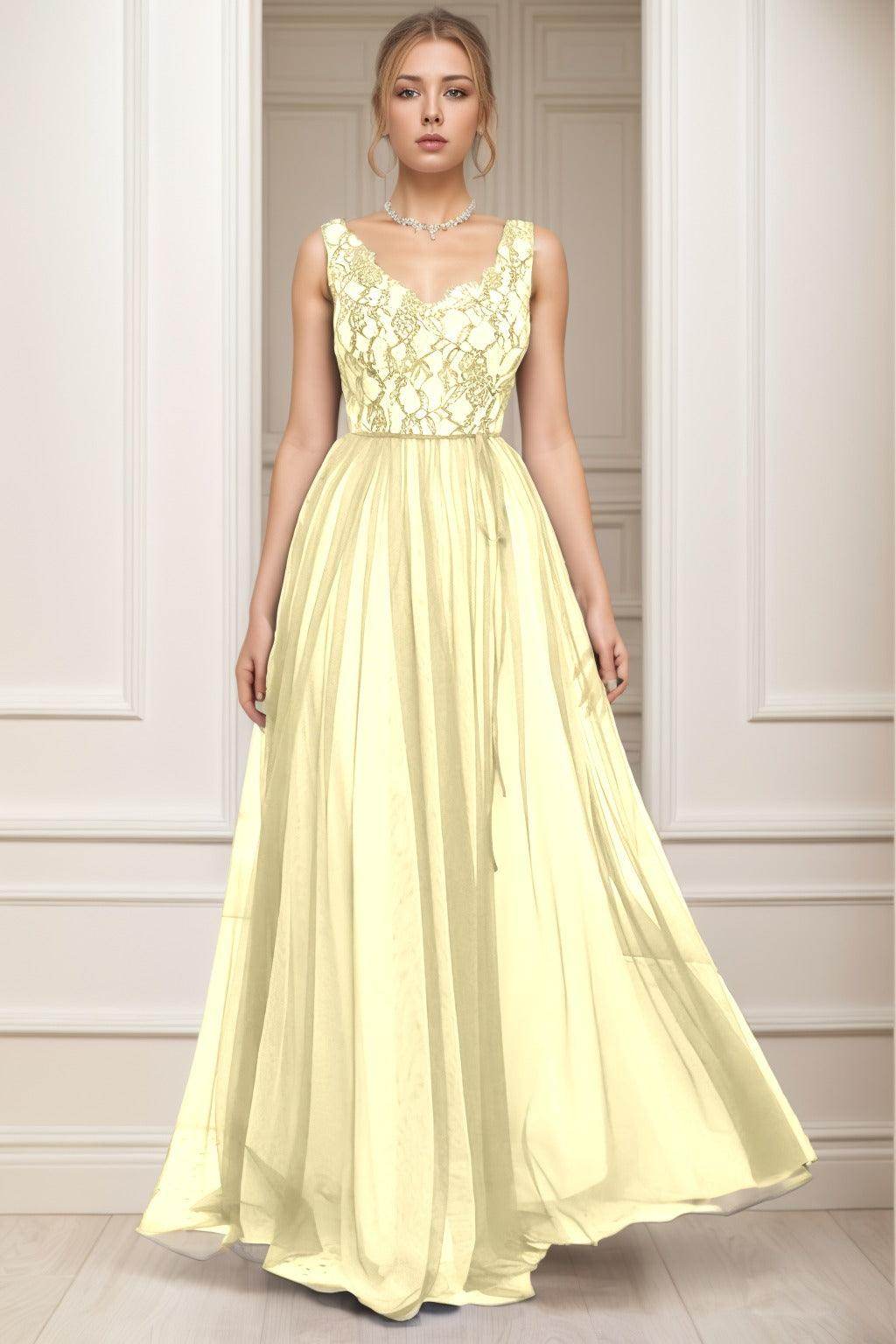 A-Line Sweep-Brush Train Tulle Prom Dress CS0466 - COCOMELODY