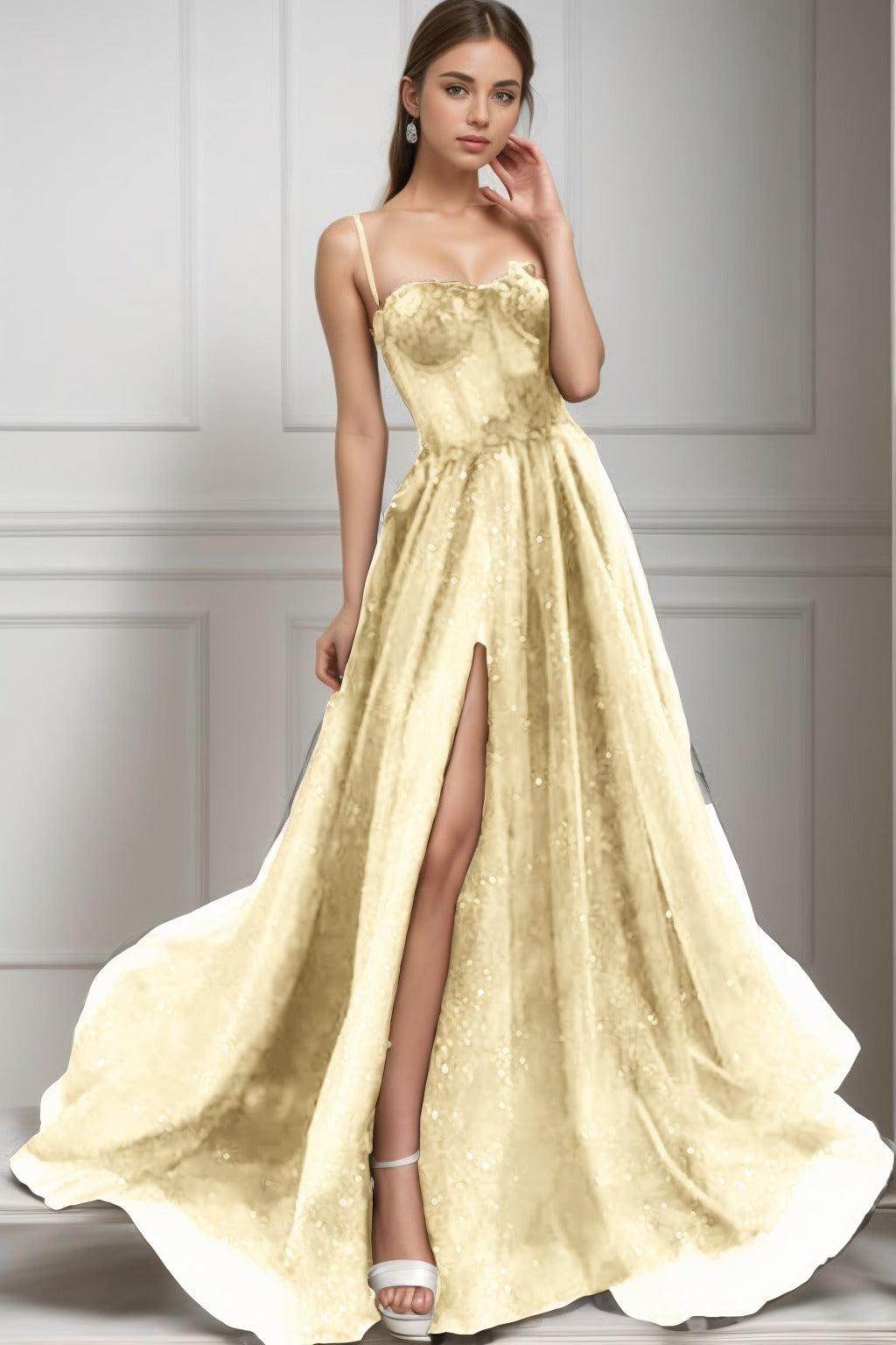 A-Line Sweep-Brush Train Tulle Prom Dress CS0439 - COCOMELODY