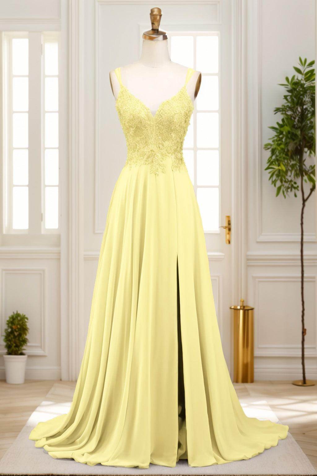 A-Line Sweep-Brush Train Chiffon Prom Dress CS0470 - COCOMELODY