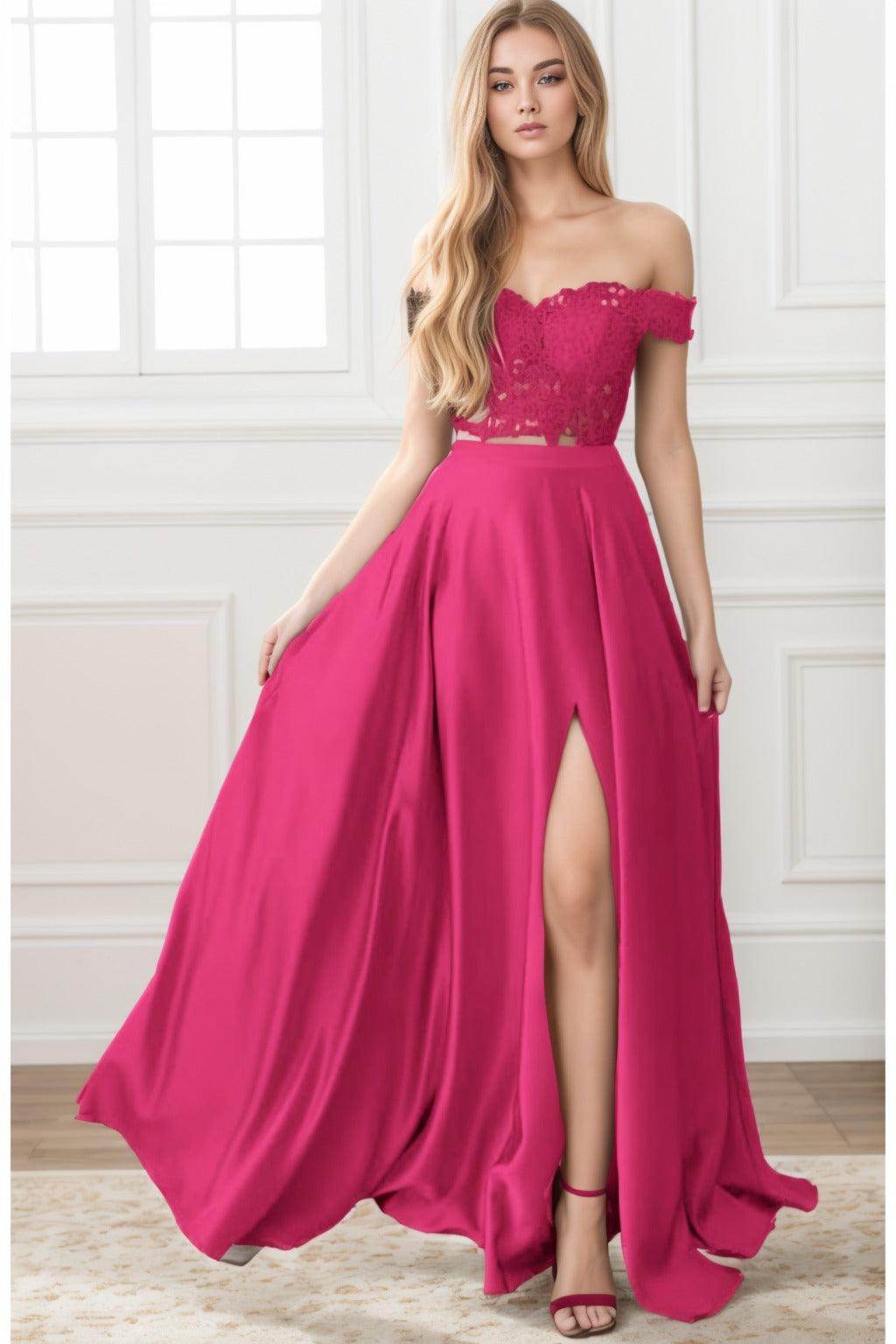 A-Line Sweep-Brush Train Elastic Satin Prom Dress CS0414 - COCOMELODY