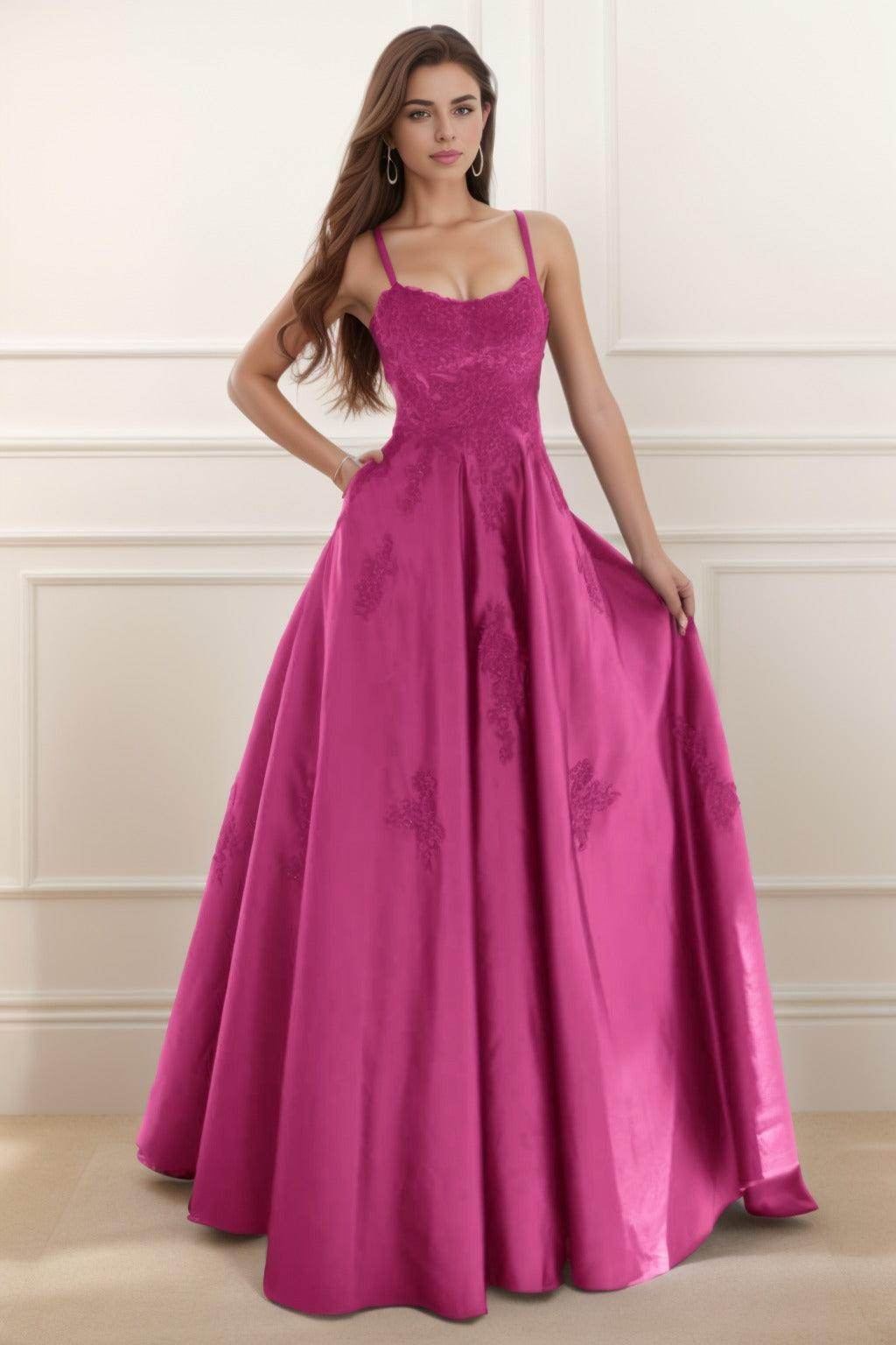 A-Line Floor Length Satin Prom Dress CS0458 - COCOMELODY