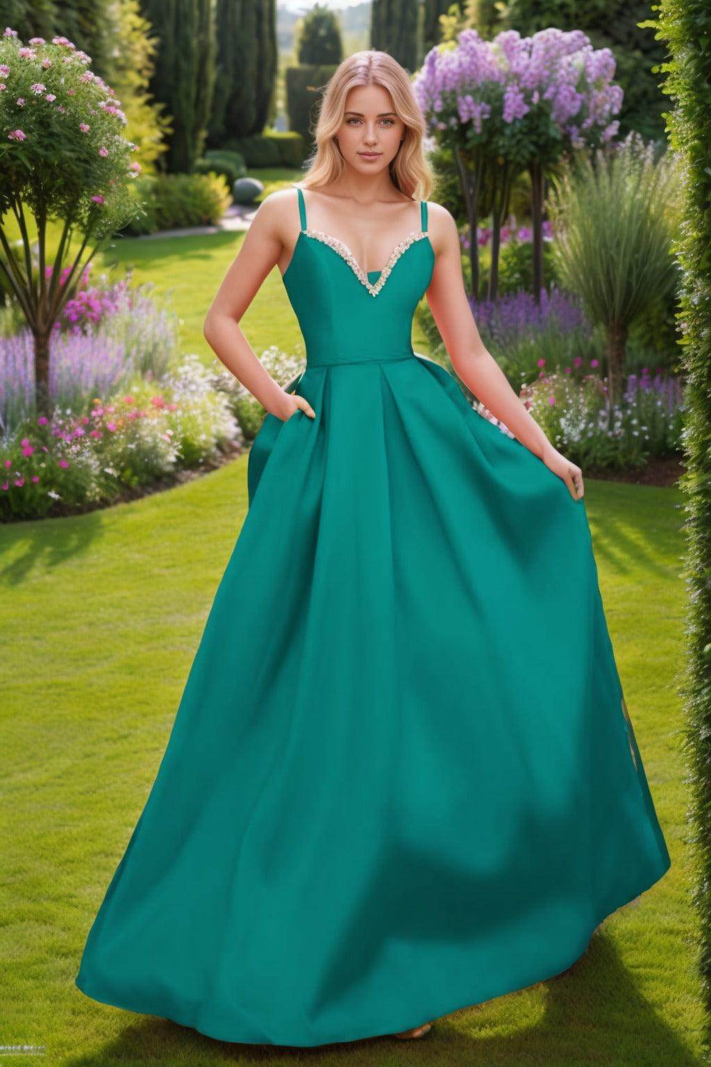 A-Line Floor Length Satin Prom Dress CS0451 - COCOMELODY