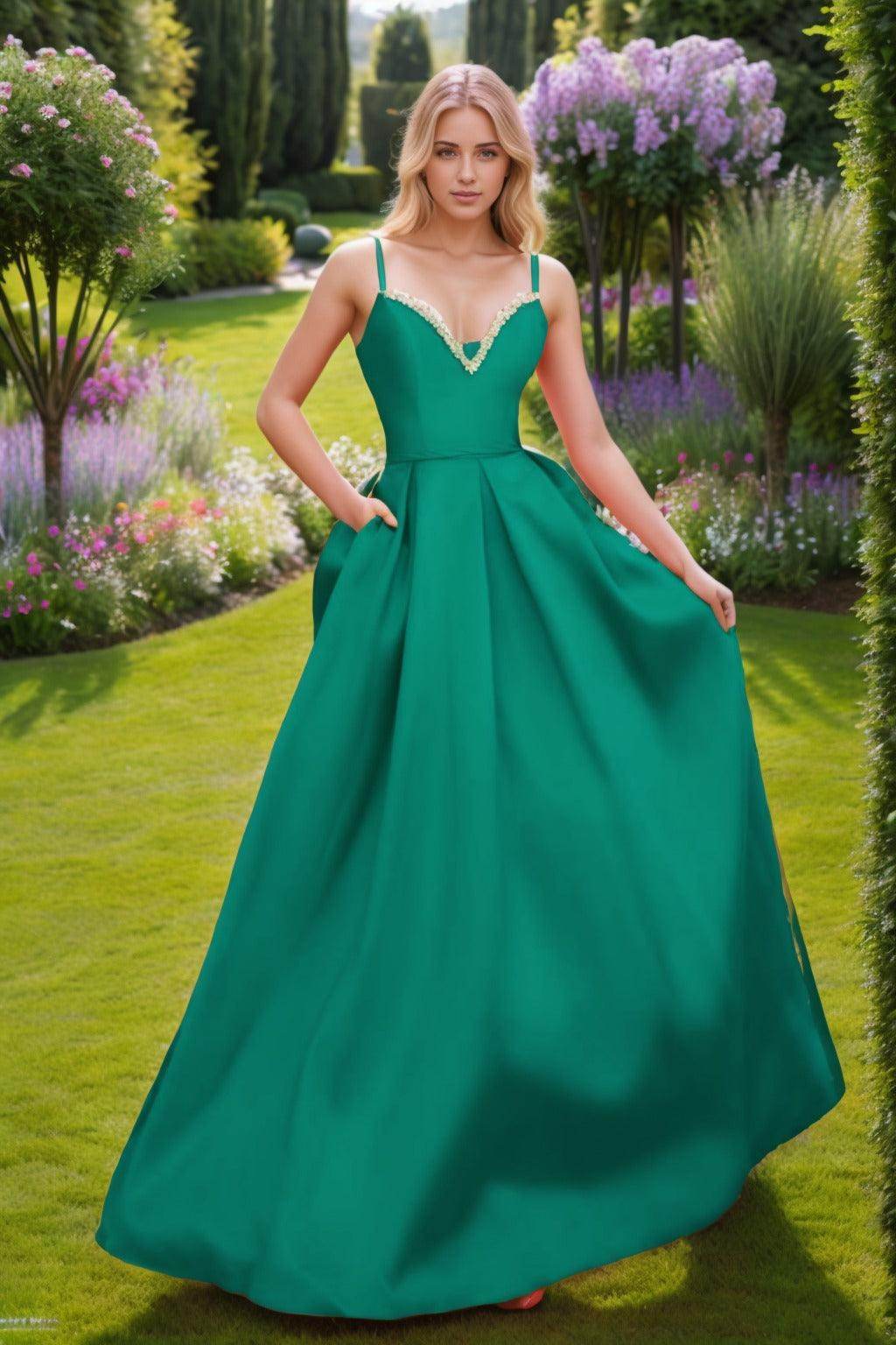 A-Line Floor Length Satin Prom Dress CS0451 - COCOMELODY