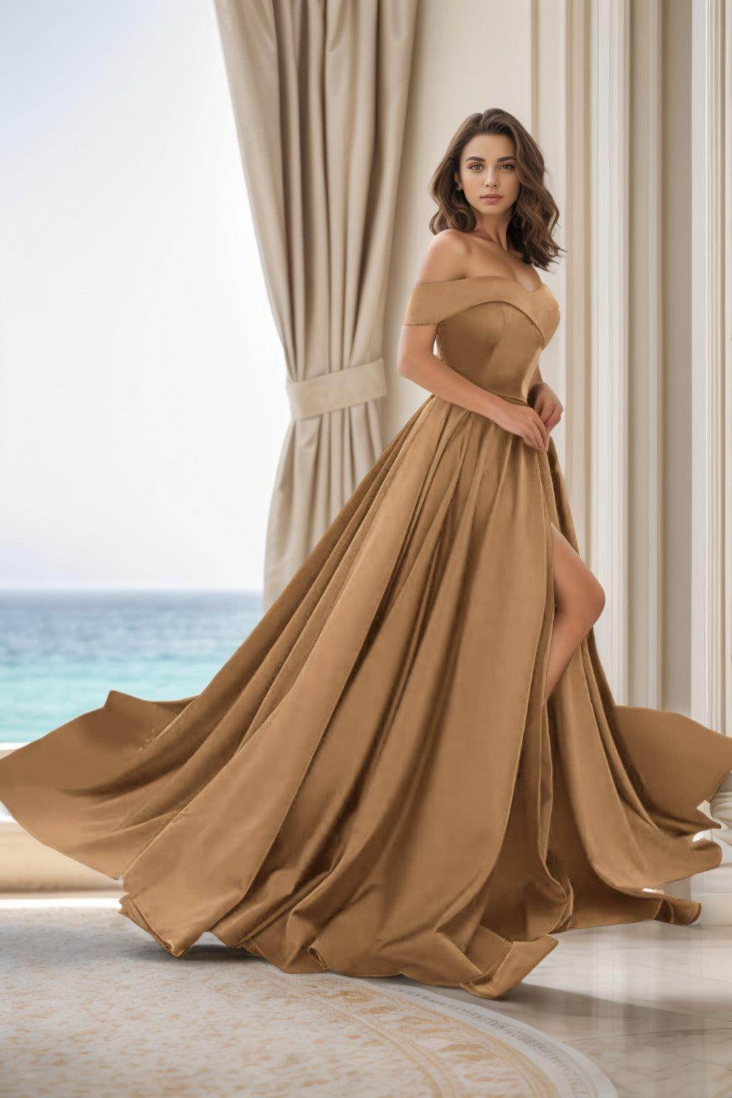 A-Line Court Train Satin Prom Dress CS0405 - COCOMELODY