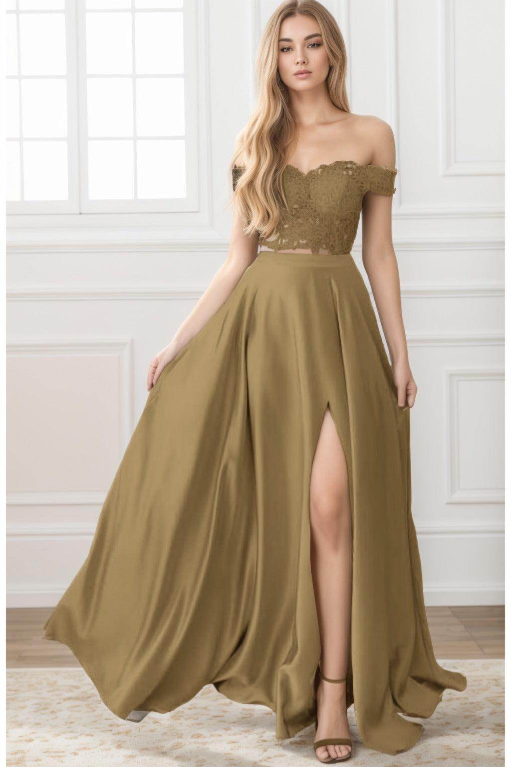 A-Line Sweep-Brush Train Elastic Satin Prom Dress CS0414 - COCOMELODY